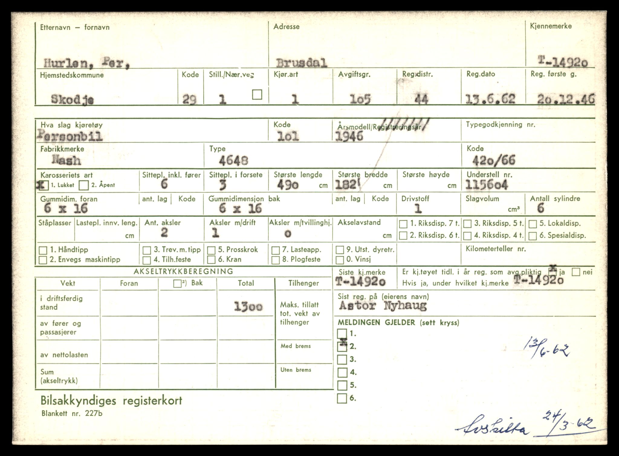 Møre og Romsdal vegkontor - Ålesund trafikkstasjon, AV/SAT-A-4099/F/Fe/L0049: Registreringskort for kjøretøy T 14864 - T 18613, 1927-1998, p. 1321