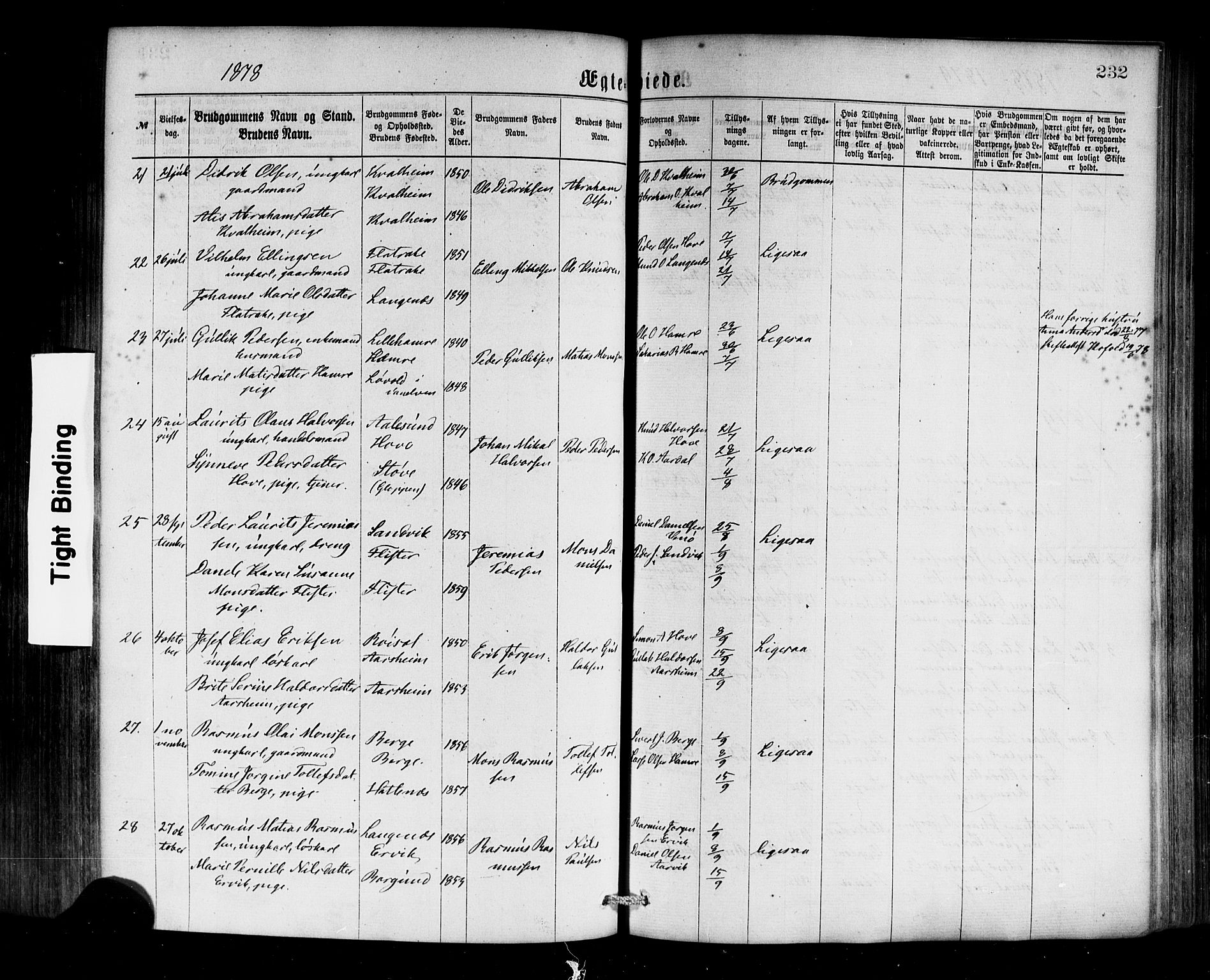 Selje sokneprestembete, SAB/A-99938/H/Ha/Haa/Haaa: Parish register (official) no. A 12, 1870-1880, p. 232