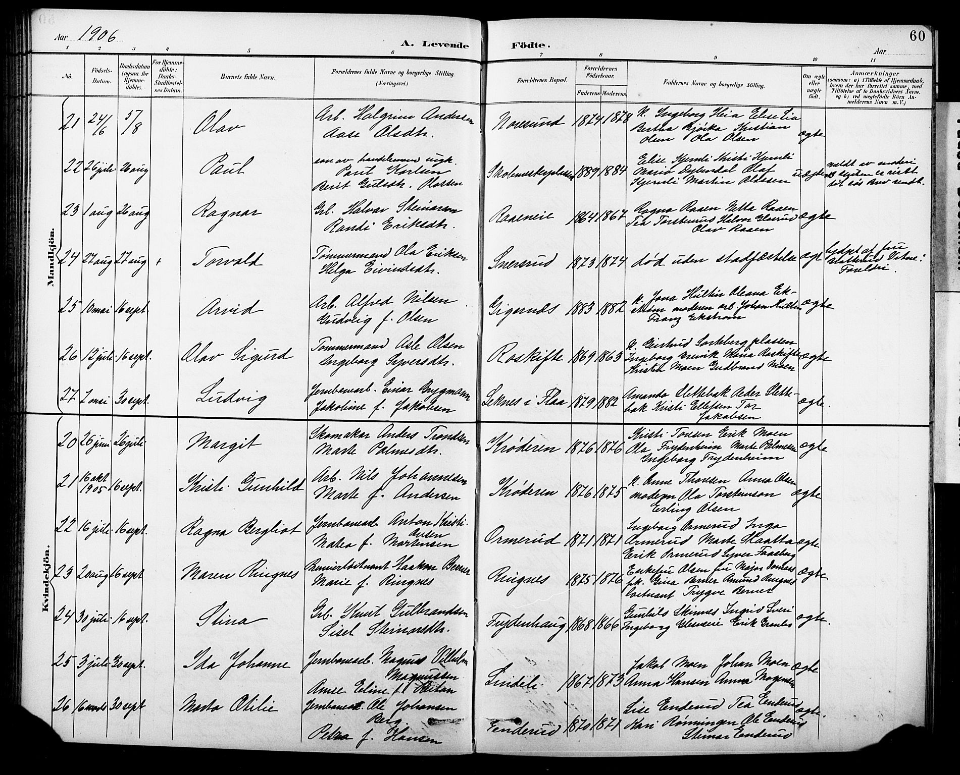 Krødsherad kirkebøker, AV/SAKO-A-19/G/Ga/L0002: Parish register (copy) no. 2, 1894-1918, p. 60