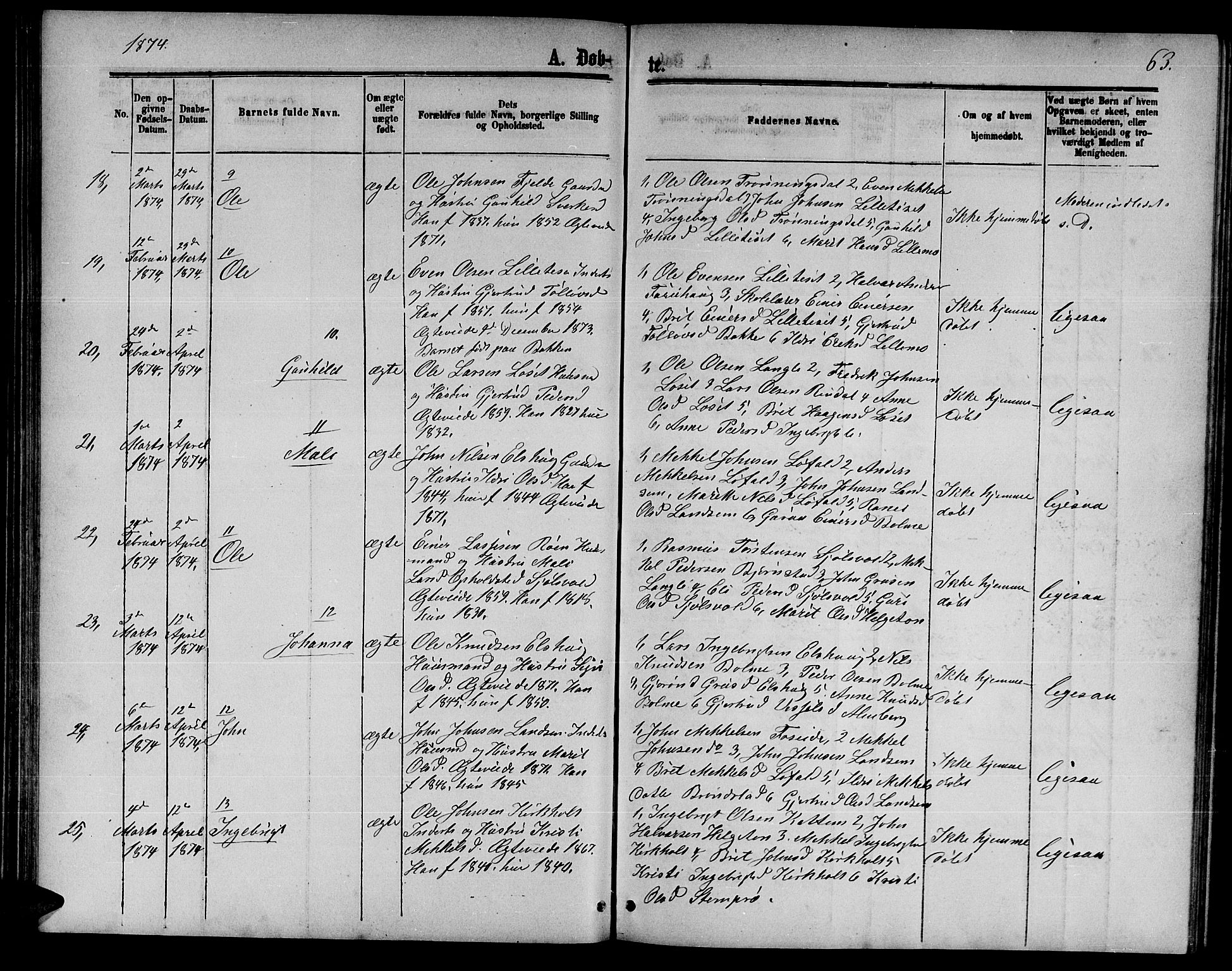 Ministerialprotokoller, klokkerbøker og fødselsregistre - Møre og Romsdal, AV/SAT-A-1454/598/L1076: Parish register (copy) no. 598C01, 1867-1878, p. 63