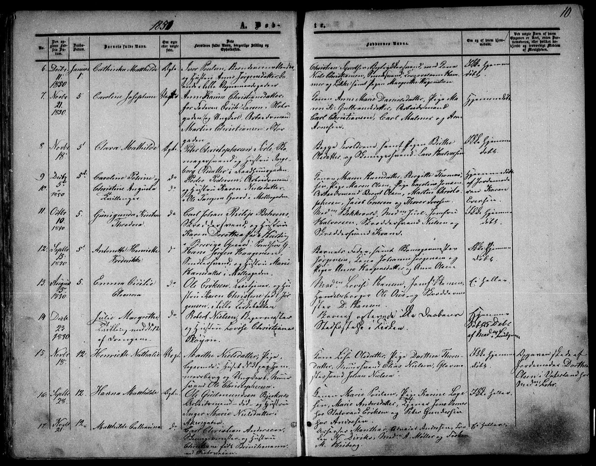 Oslo domkirke Kirkebøker, AV/SAO-A-10752/F/Fa/L0014: Parish register (official) no. 14, 1850-1857, p. 10