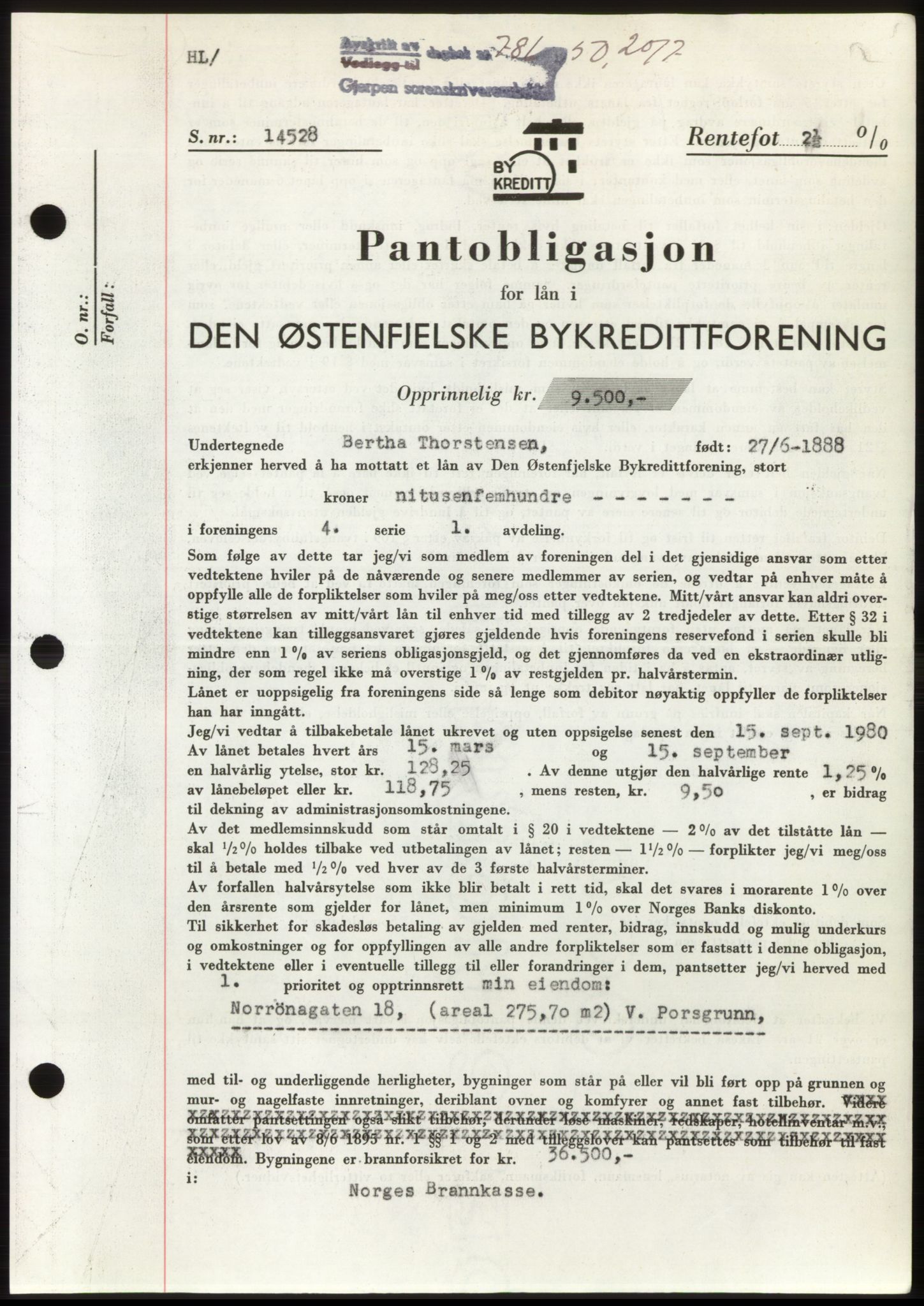 Gjerpen sorenskriveri, AV/SAKO-A-216/G/Ga/Gaf/L0009: Mortgage book no. B-84 - B-85, 1950-1950, Diary no: : 781/1950