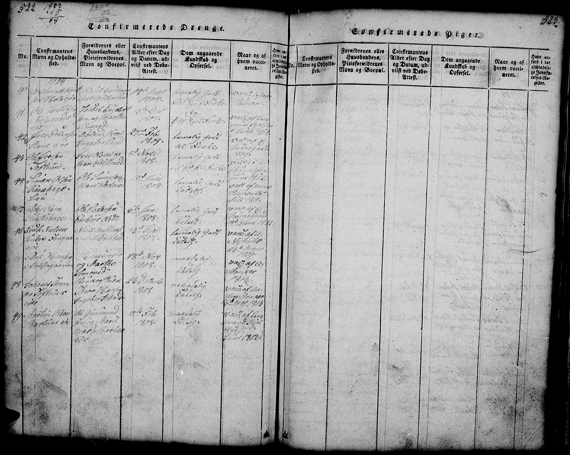 Gausdal prestekontor, SAH/PREST-090/H/Ha/Hab/L0001: Parish register (copy) no. 1, 1817-1848, p. 522-523