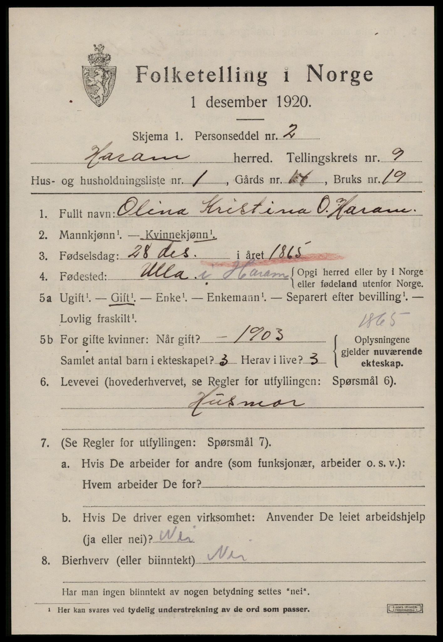 SAT, 1920 census for Haram, 1920, p. 5049