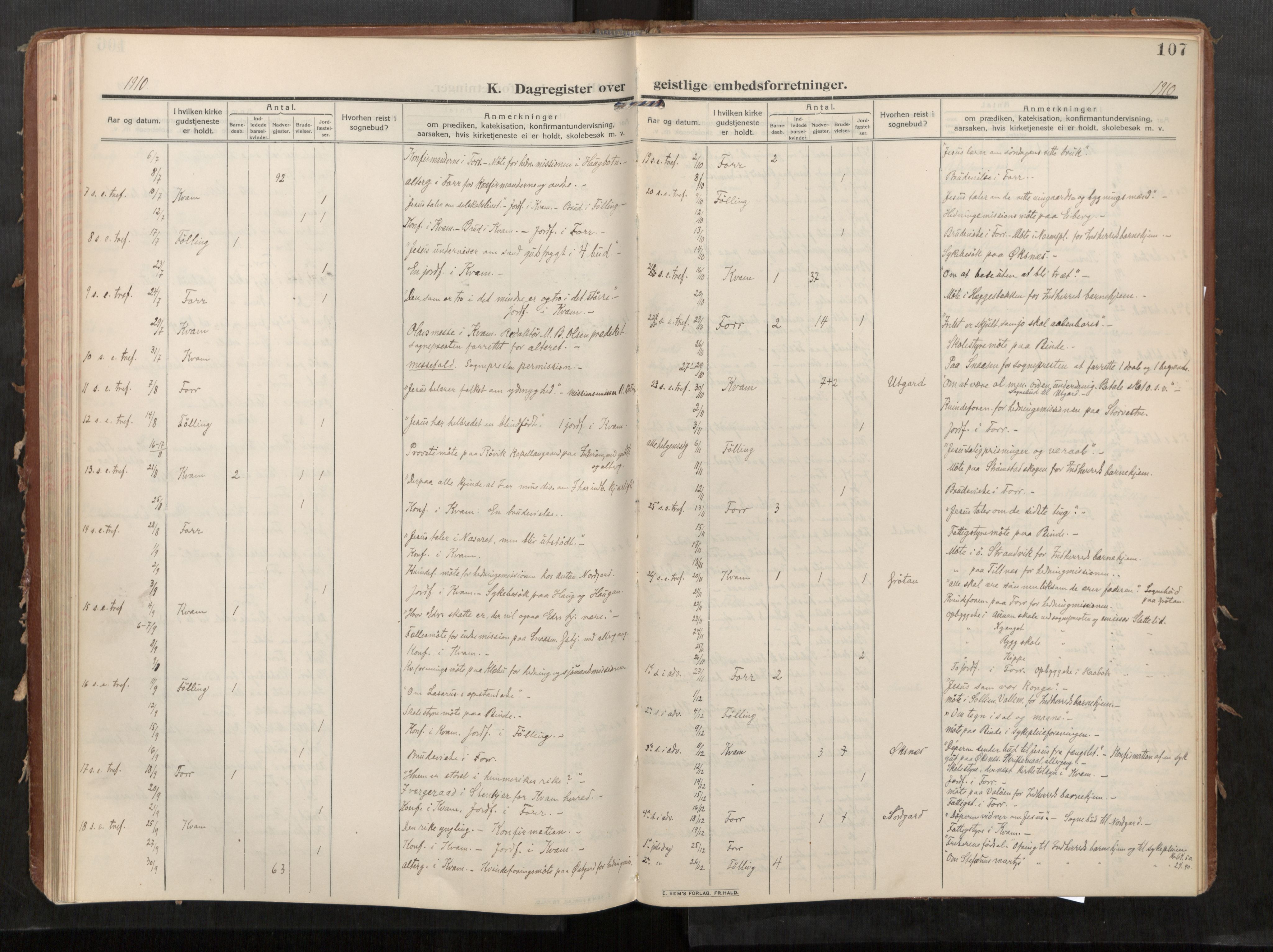 Stod sokneprestkontor, SAT/A-1164/1/I/I1/I1a/L0002: Parish register (official) no. 2, 1909-1922, p. 107