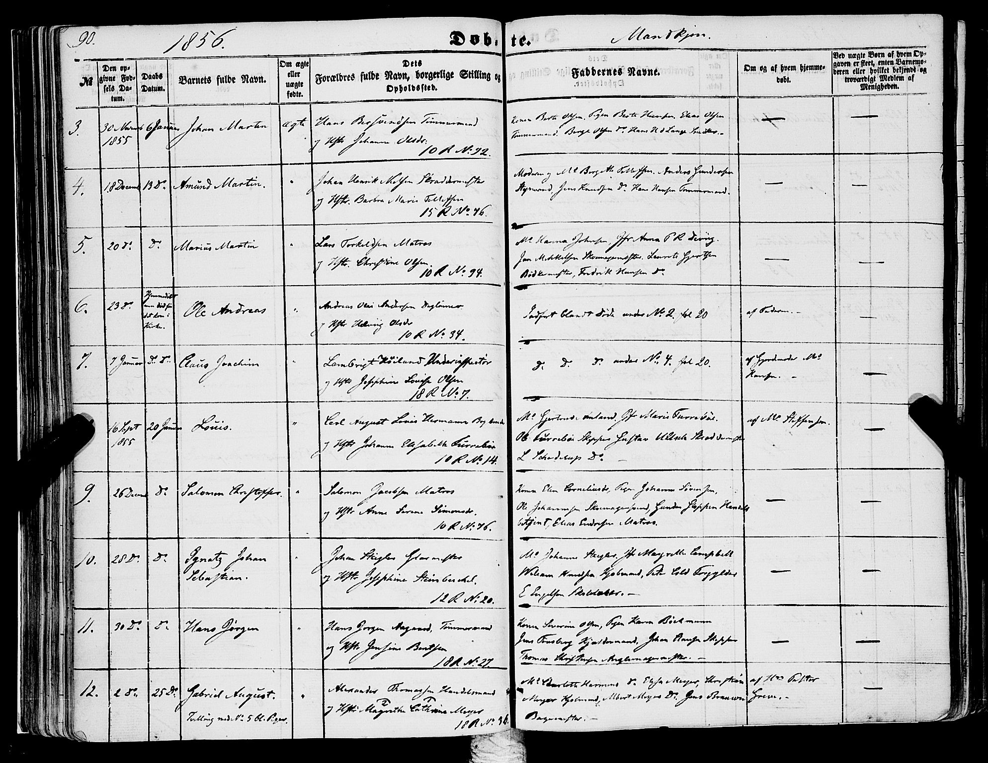 Domkirken sokneprestembete, SAB/A-74801/H/Haa/L0020: Parish register (official) no. B 3, 1851-1859, p. 90