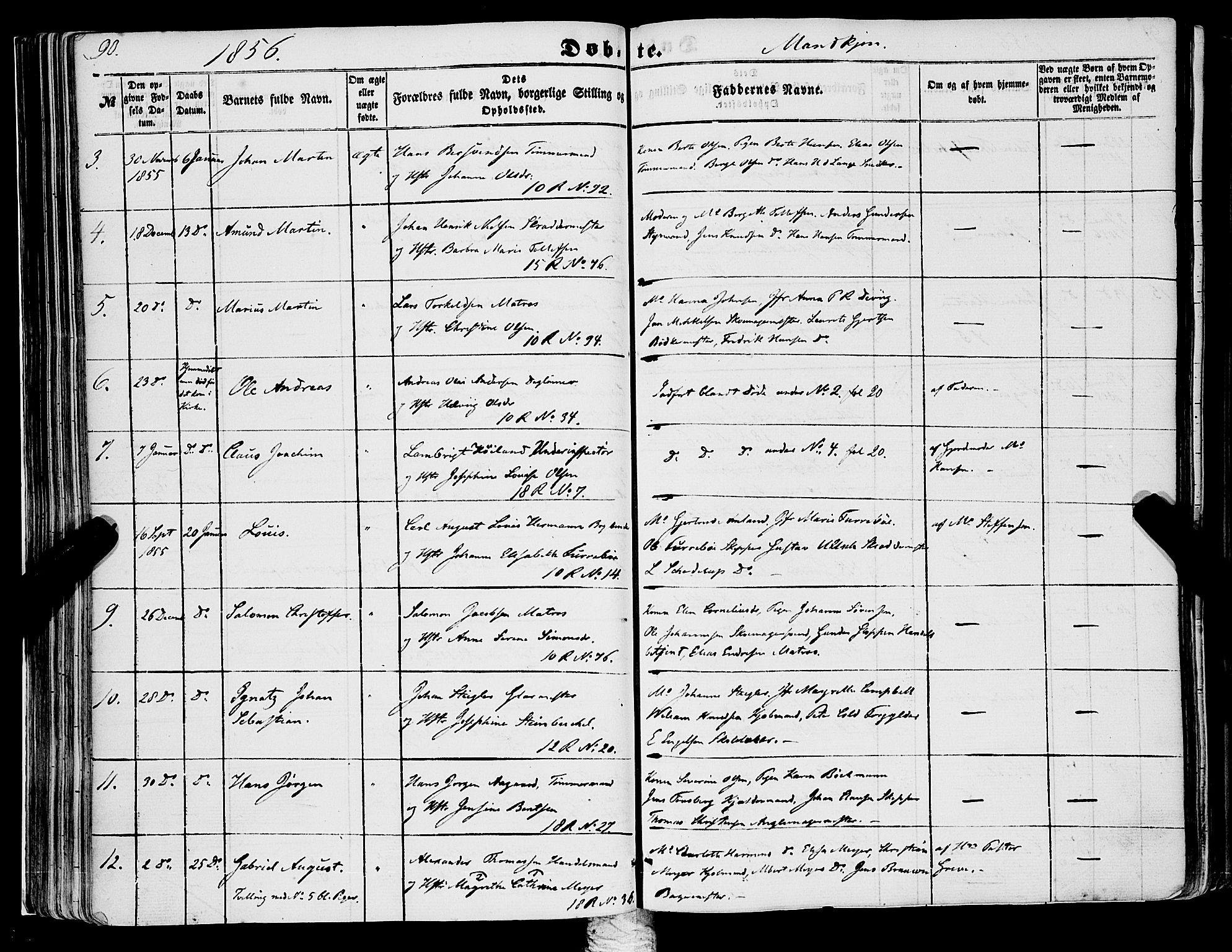 Domkirken sokneprestembete, AV/SAB-A-74801/H/Haa/L0020: Parish register (official) no. B 3, 1851-1859, p. 90