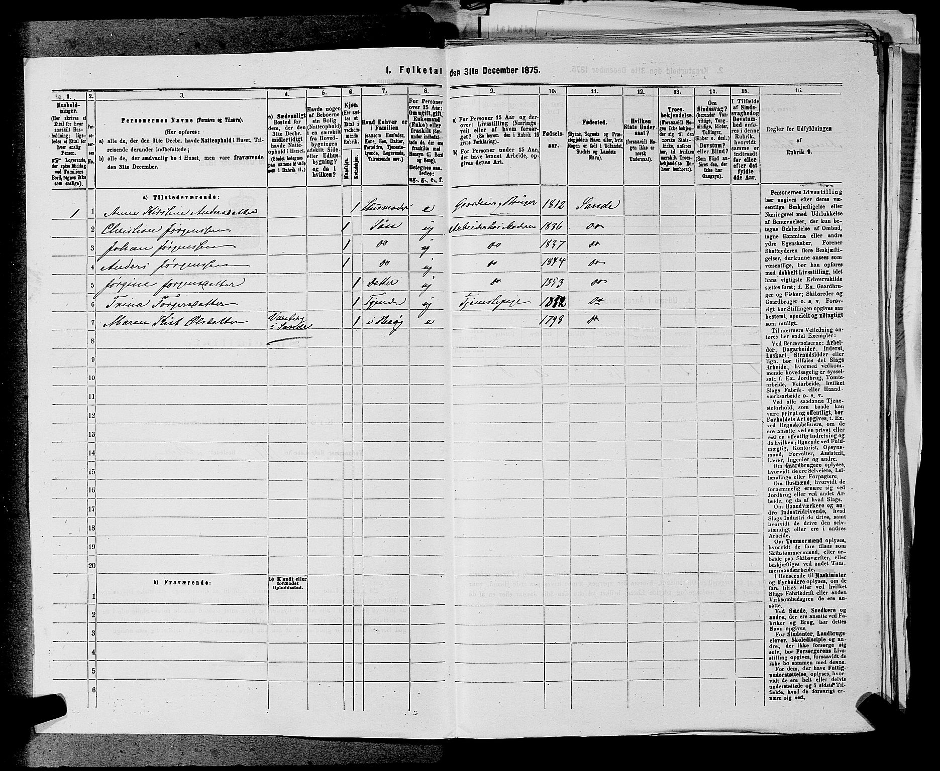 SAKO, 1875 census for 0713P Sande, 1875, p. 340