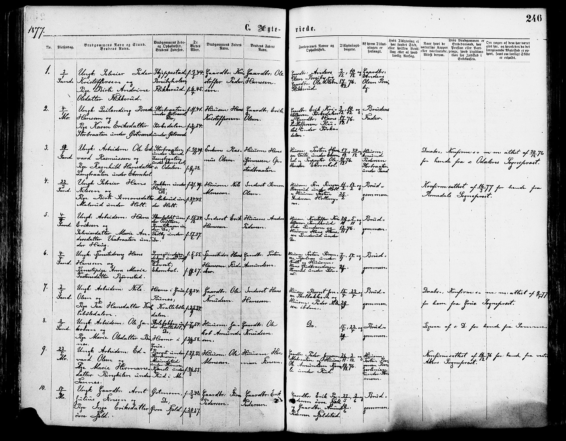 Nord-Odal prestekontor, AV/SAH-PREST-032/H/Ha/Haa/L0005: Parish register (official) no. 5, 1874-1885, p. 246