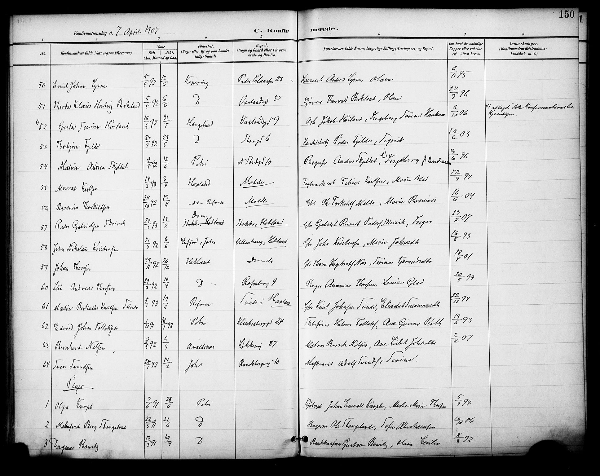 Domkirken sokneprestkontor, SAST/A-101812/001/30/30BA/L0031: Parish register (official) no. A 30, 1896-1916, p. 150
