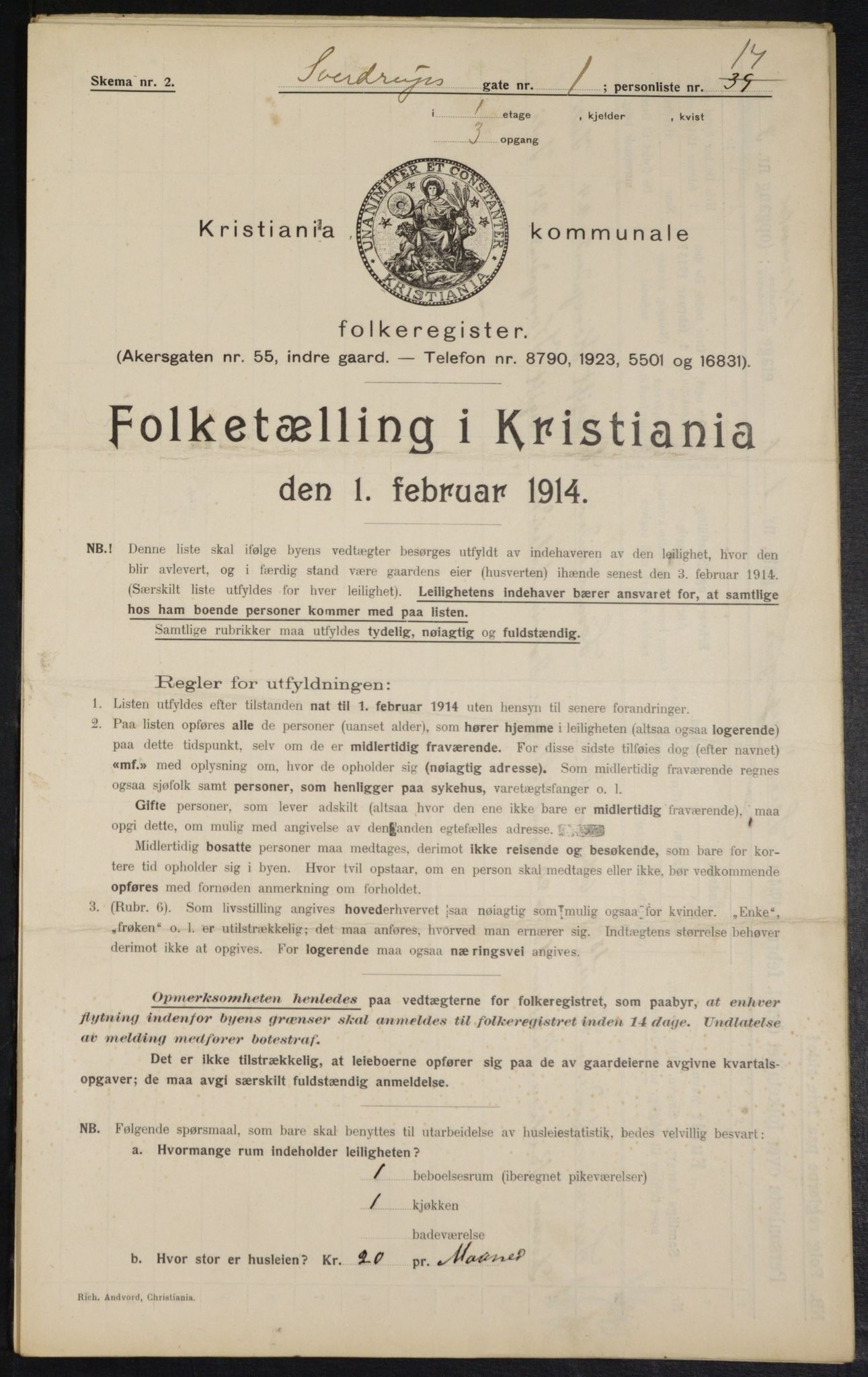 OBA, Municipal Census 1914 for Kristiania, 1914, p. 105538