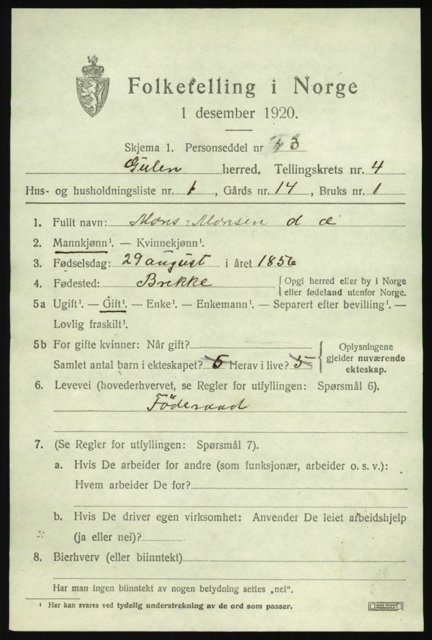 SAB, 1920 census for Gulen, 1920, p. 1715