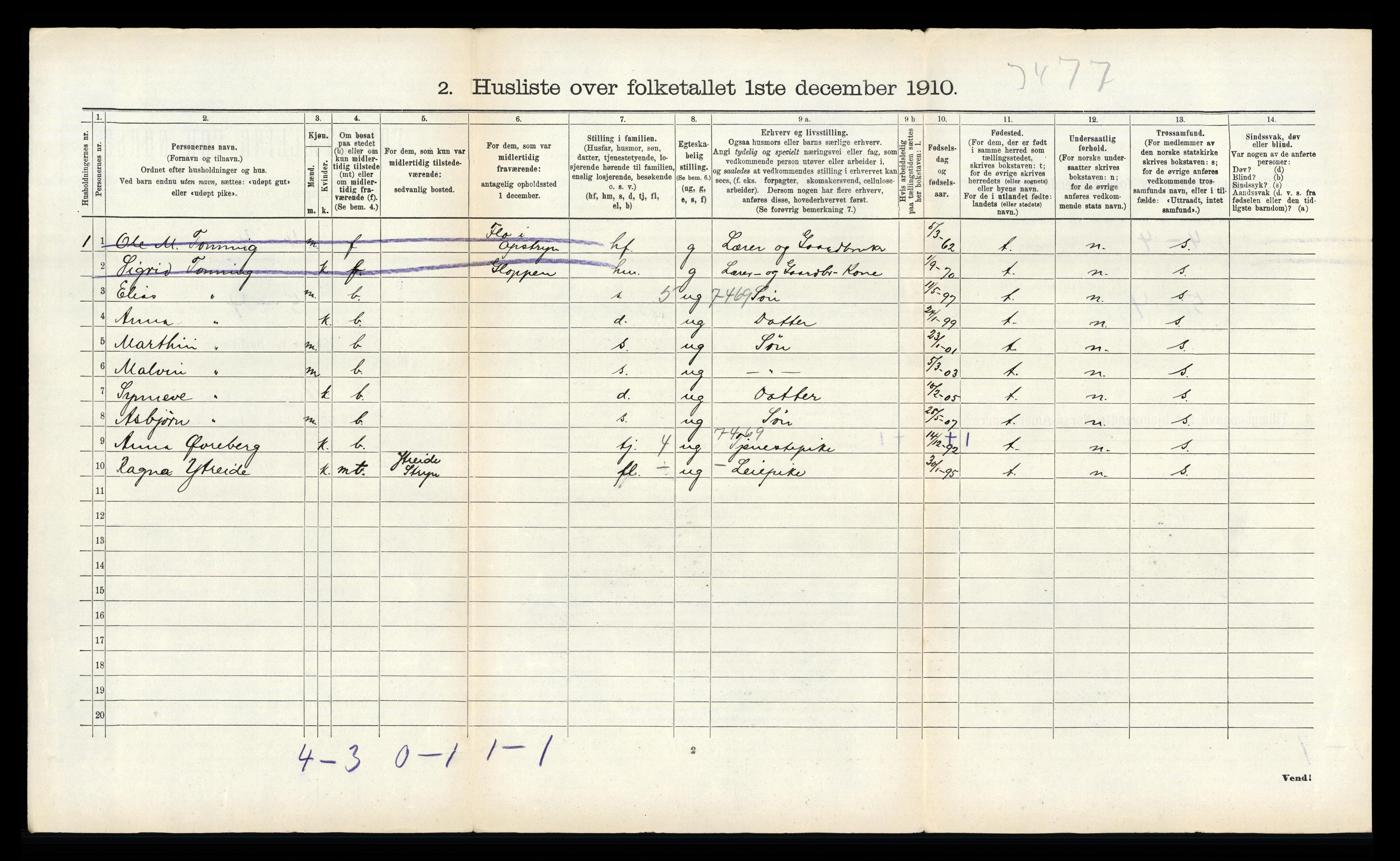 RA, 1910 census for Stryn, 1910, p. 706