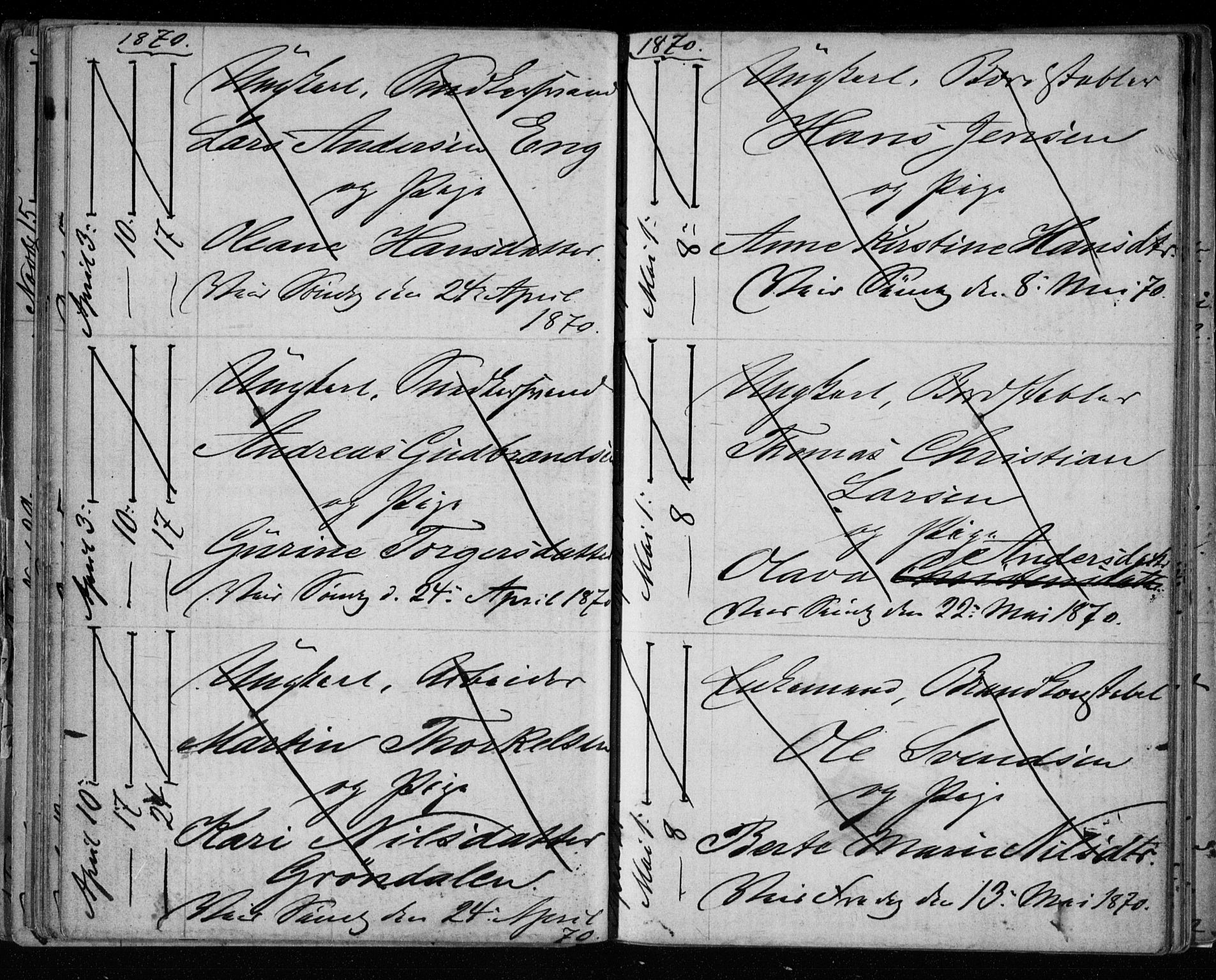 Bragernes kirkebøker, AV/SAKO-A-6/H/Ha/L0005: Banns register no. 5, 1866-1872