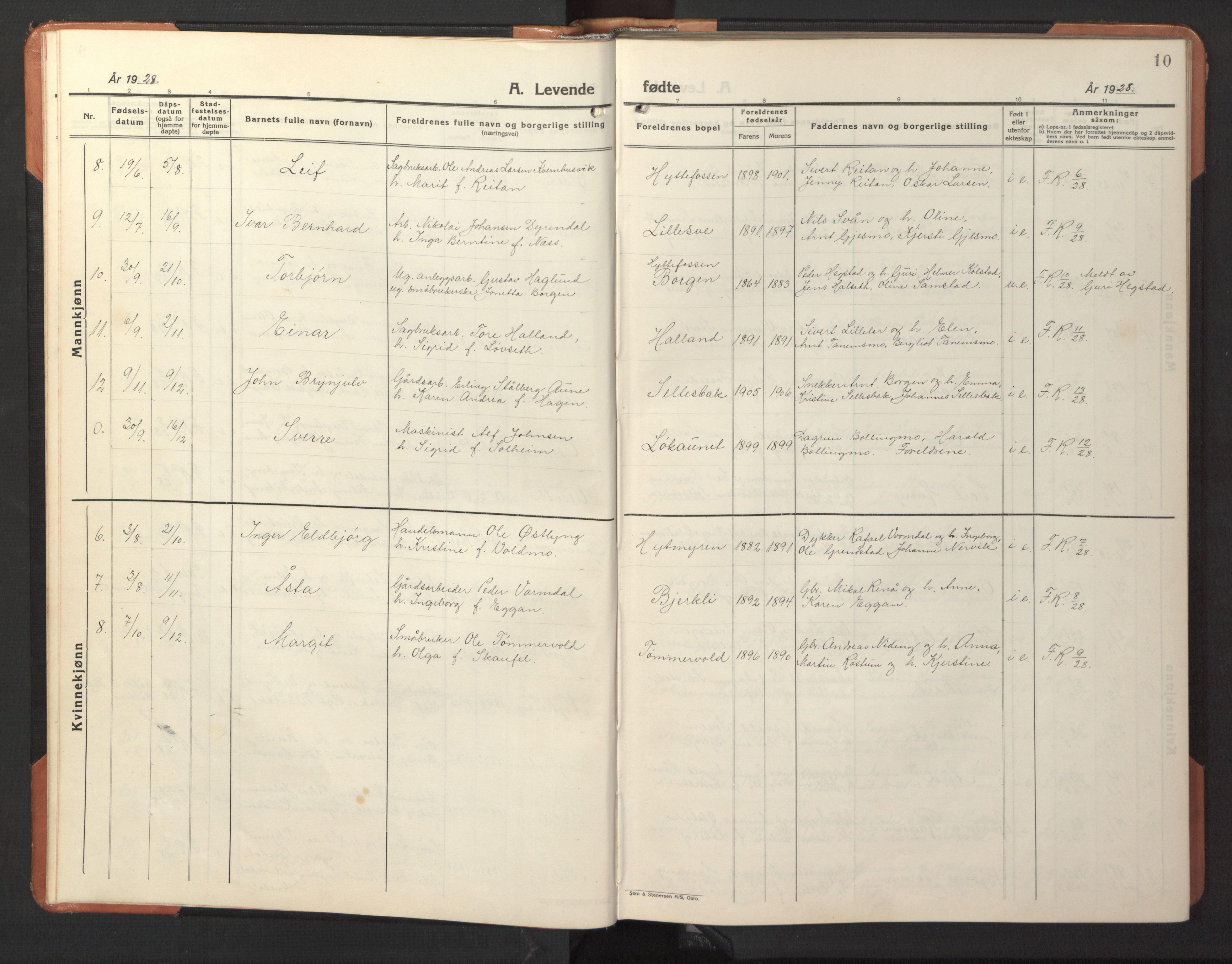 Ministerialprotokoller, klokkerbøker og fødselsregistre - Sør-Trøndelag, SAT/A-1456/618/L0454: Parish register (copy) no. 618C05, 1926-1946, p. 10
