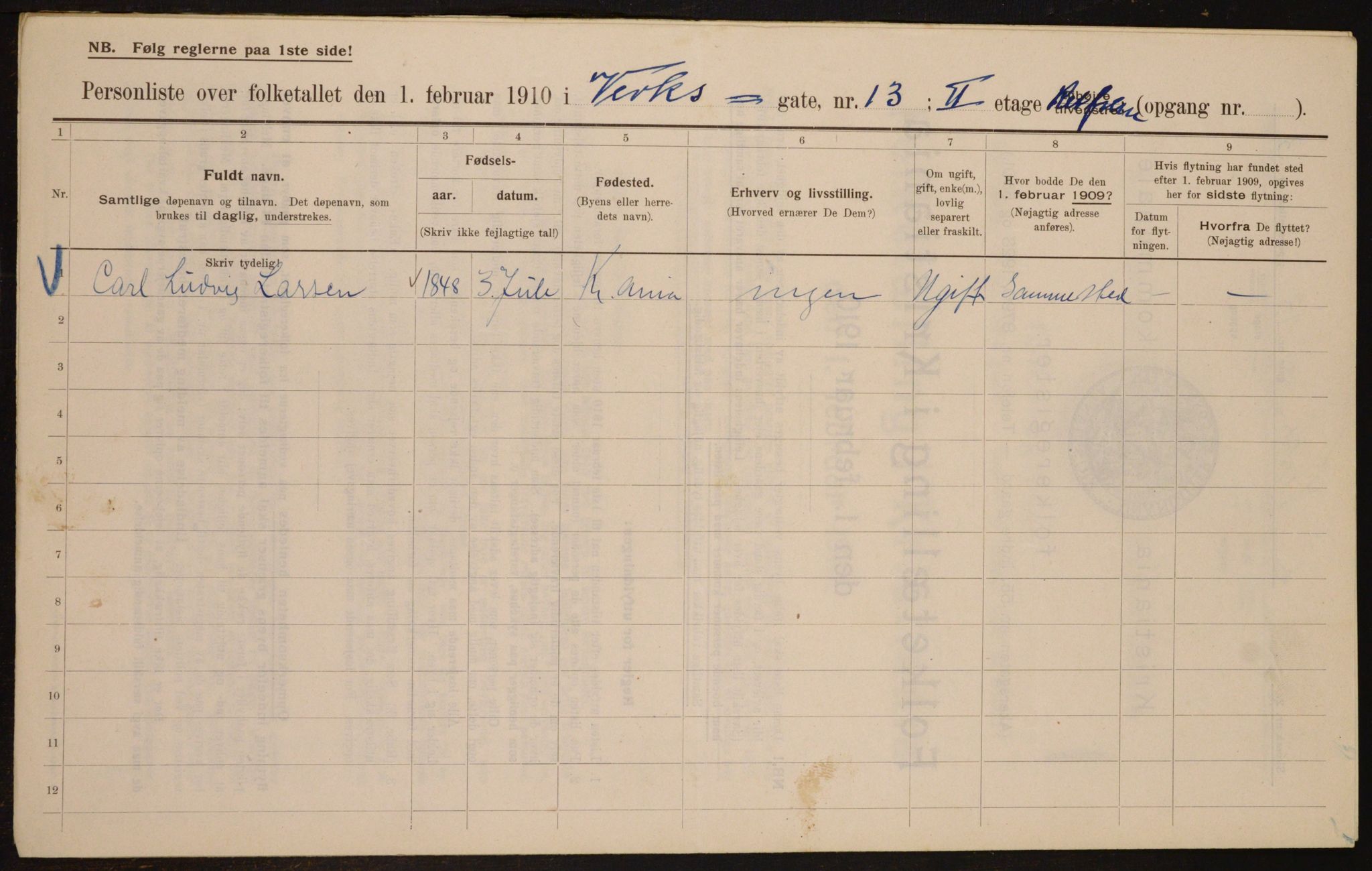 OBA, Municipal Census 1910 for Kristiania, 1910, p. 115590