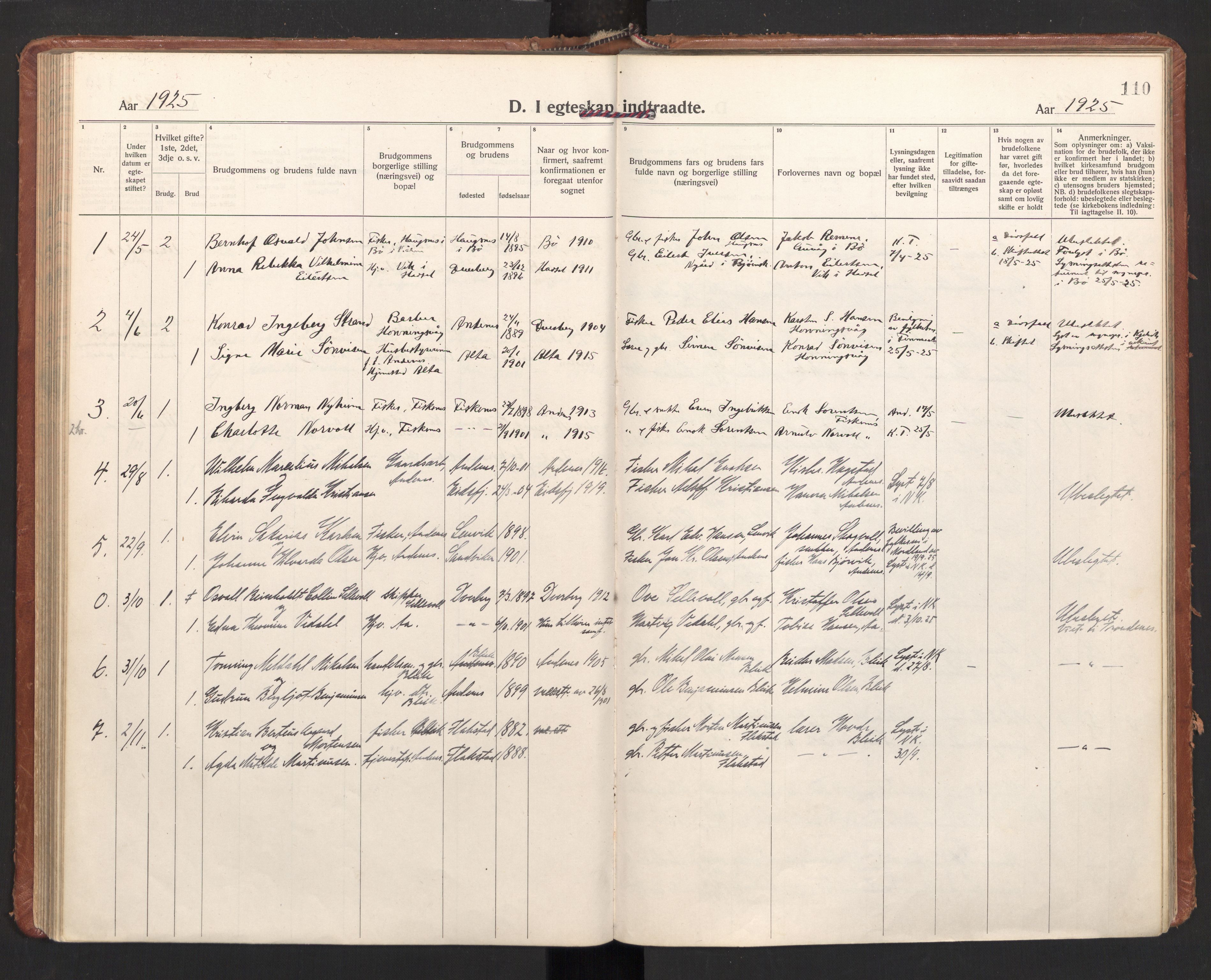 Ministerialprotokoller, klokkerbøker og fødselsregistre - Nordland, SAT/A-1459/897/L1408: Parish register (official) no. 897A15, 1922-1938, p. 110