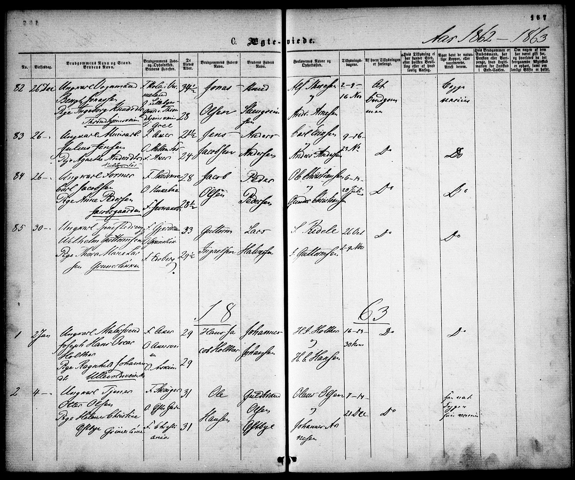 Gamle Aker prestekontor Kirkebøker, AV/SAO-A-10617a/F/L0001: Parish register (official) no. 1, 1861-1865, p. 167