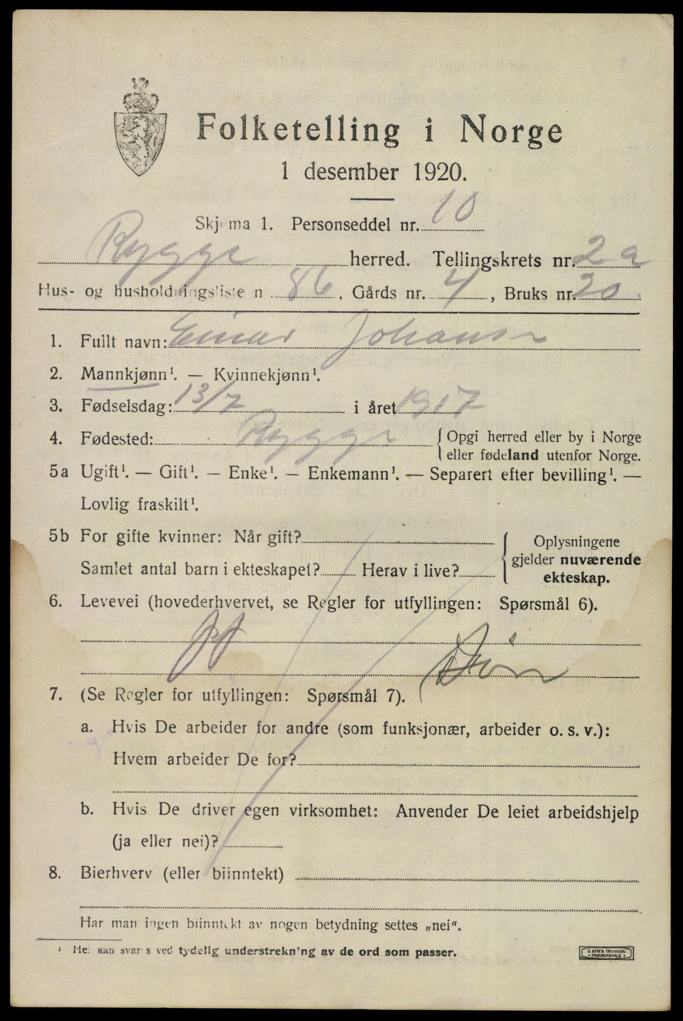 SAO, 1920 census for Rygge, 1920, p. 7791