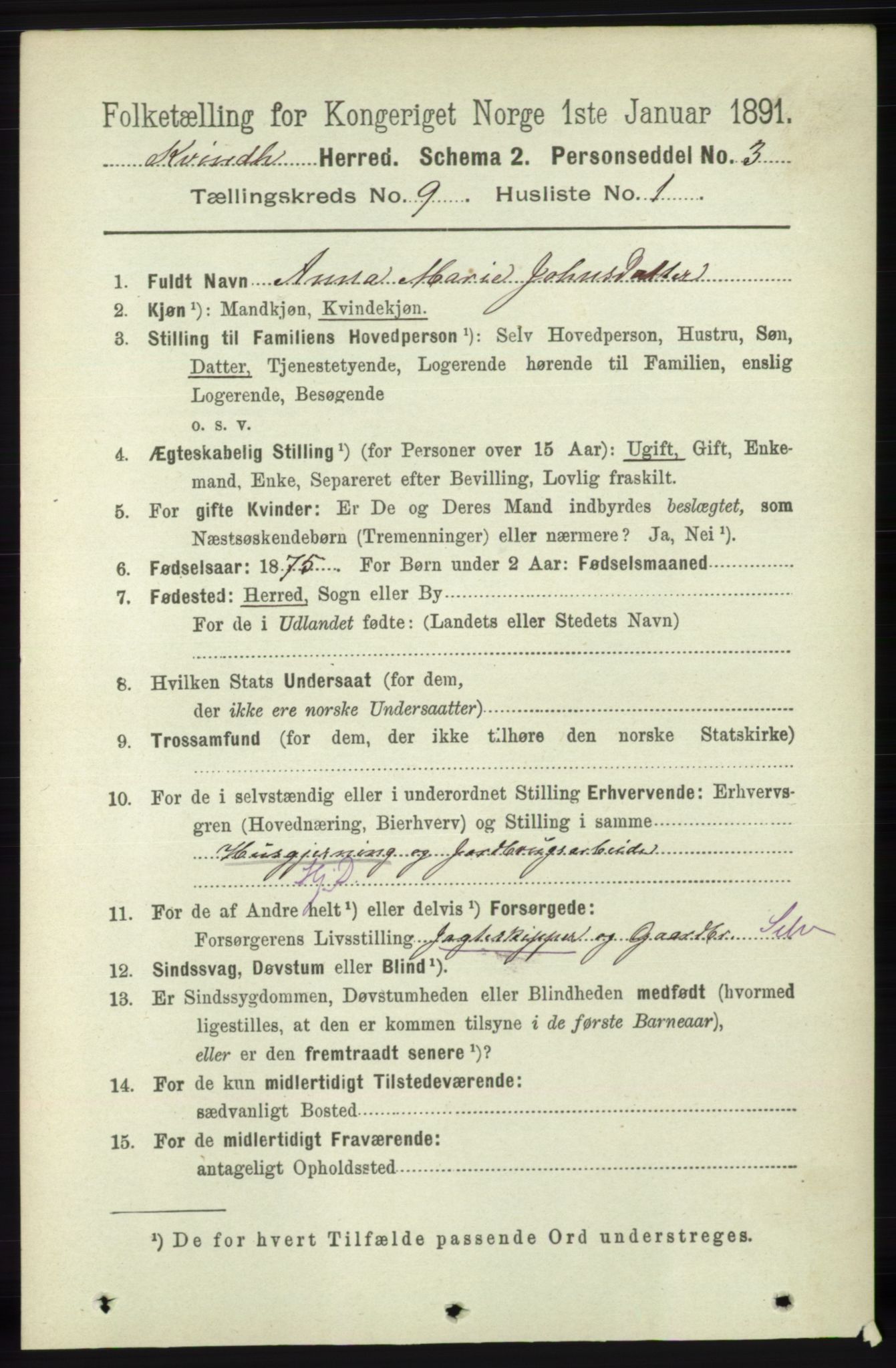 RA, 1891 census for 1224 Kvinnherad, 1891, p. 3305