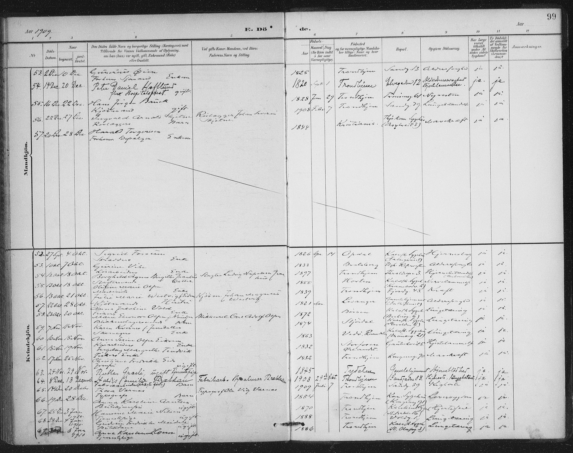 Ministerialprotokoller, klokkerbøker og fødselsregistre - Sør-Trøndelag, SAT/A-1456/602/L0123: Parish register (official) no. 602A21, 1895-1910, p. 99