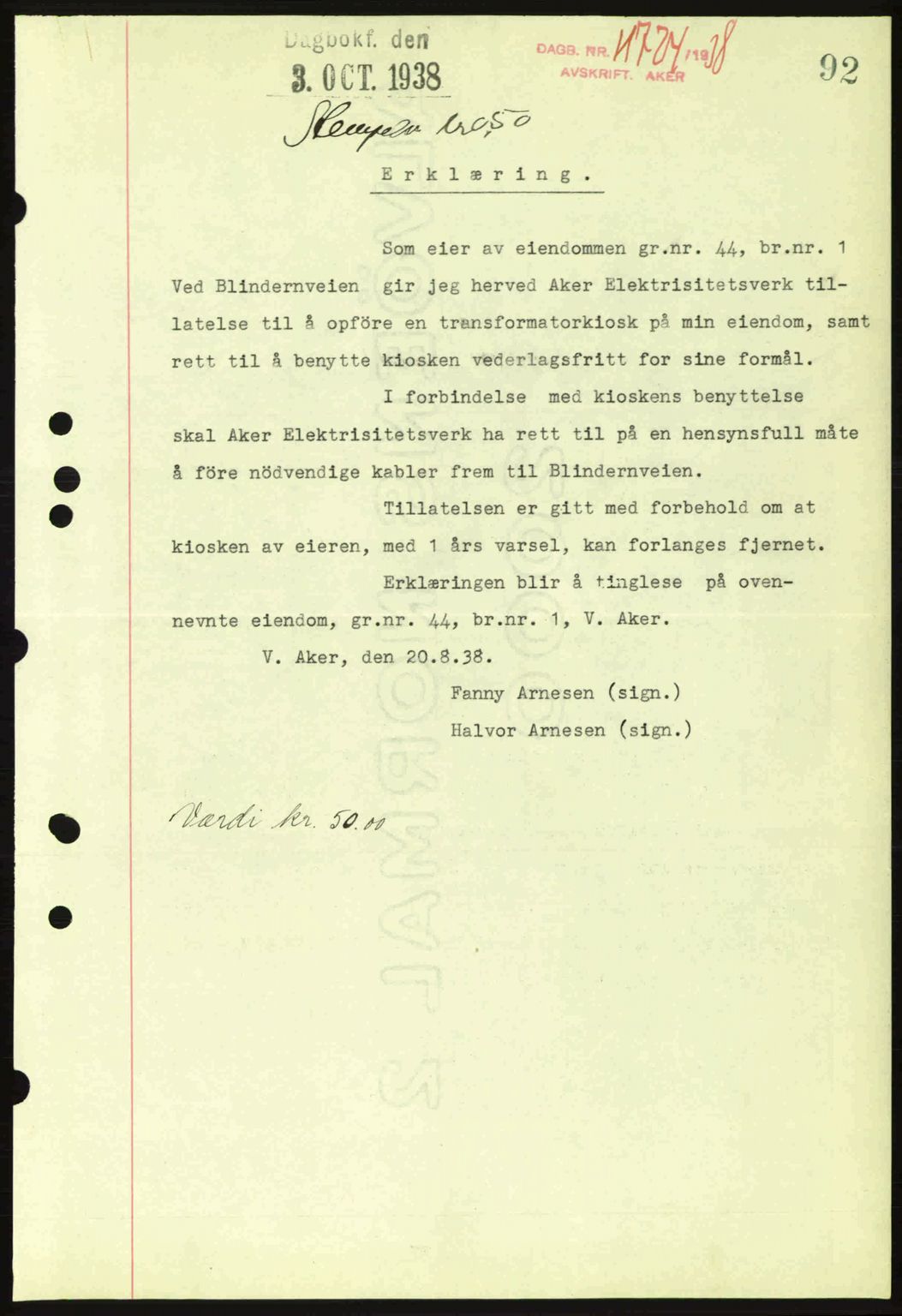 Aker herredsskriveri, SAO/A-10896/G/Gb/Gba/Gbab/L0025: Mortgage book no. A154-155, 1938-1938, Diary no: : 11724/1938