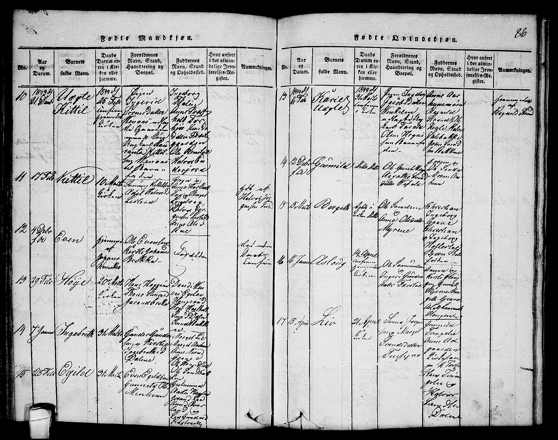 Seljord kirkebøker, AV/SAKO-A-20/F/Fc/L0001: Parish register (official) no. III 1, 1815-1831, p. 86