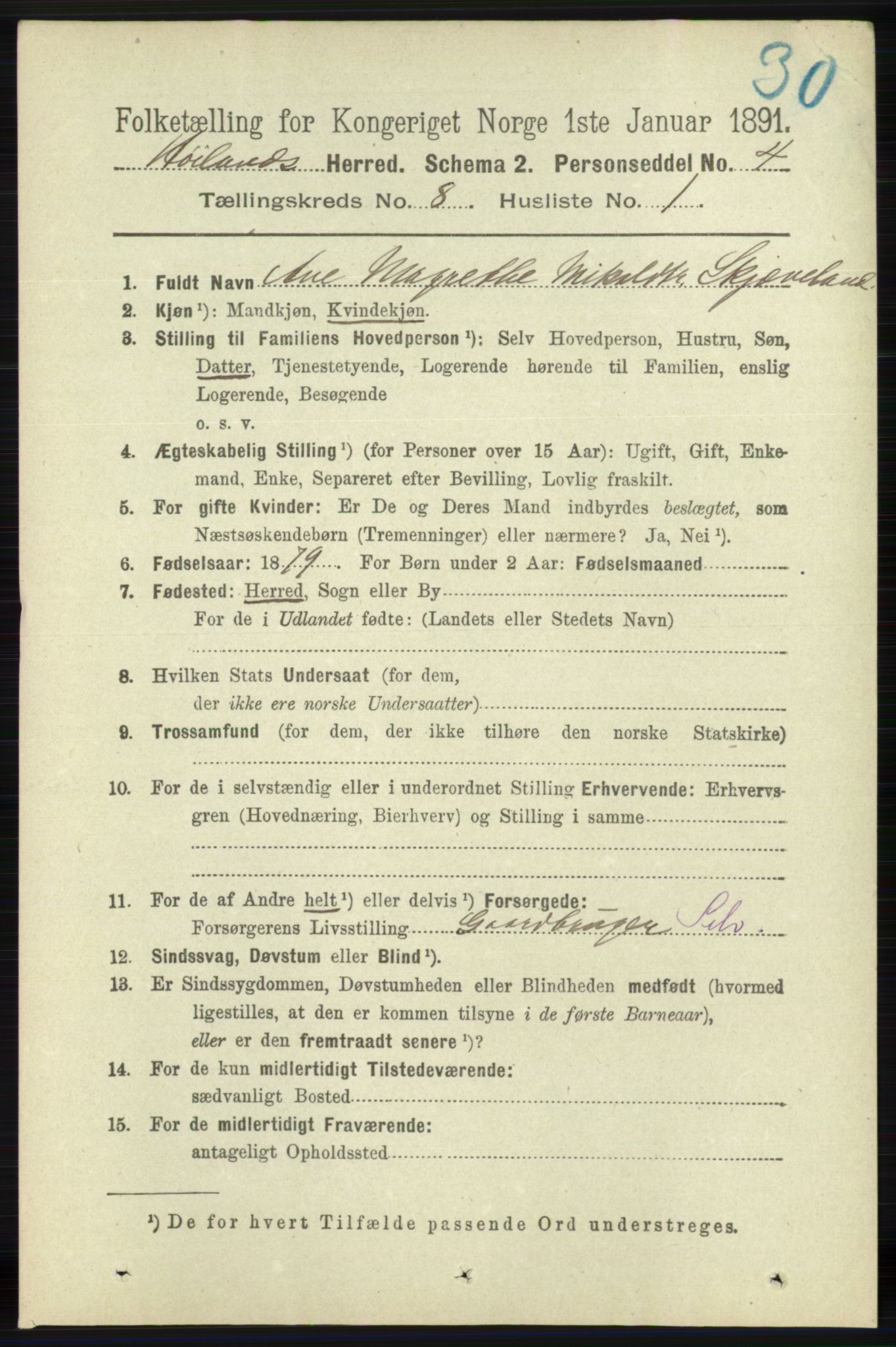 RA, 1891 census for 1123 Høyland, 1891, p. 2964