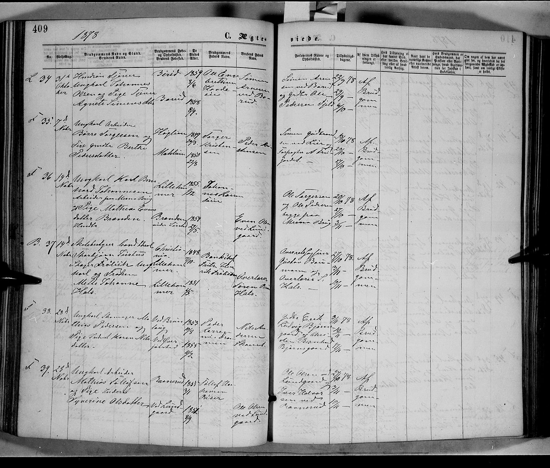 Fåberg prestekontor, AV/SAH-PREST-086/H/Ha/Haa/L0007: Parish register (official) no. 7, 1868-1878, p. 409