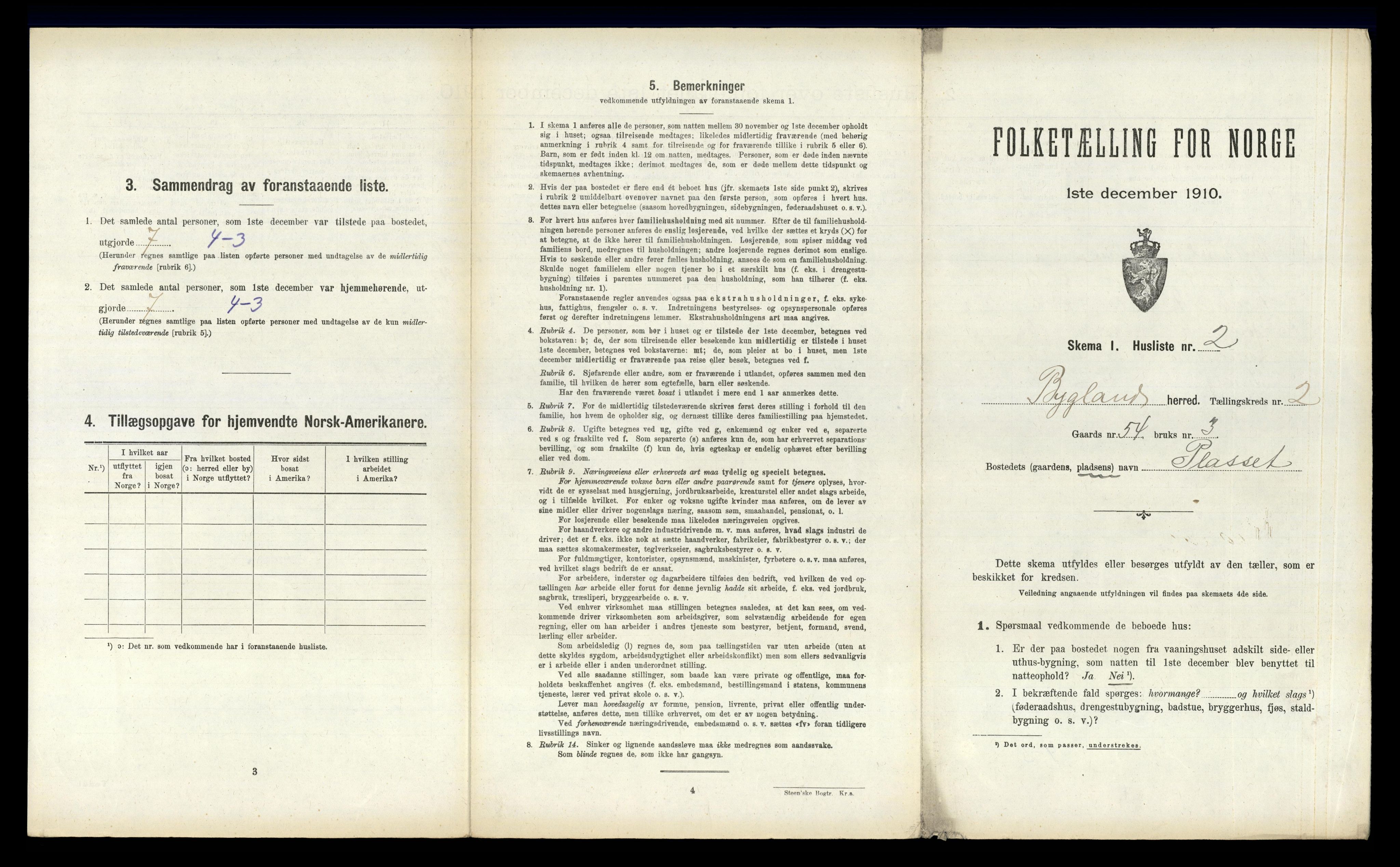 RA, 1910 census for Bygland, 1910, p. 143