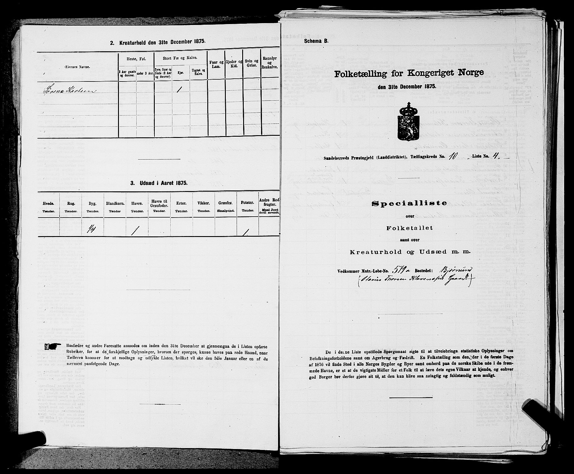 SAKO, 1875 census for 0724L Sandeherred/Sandeherred, 1875, p. 2320