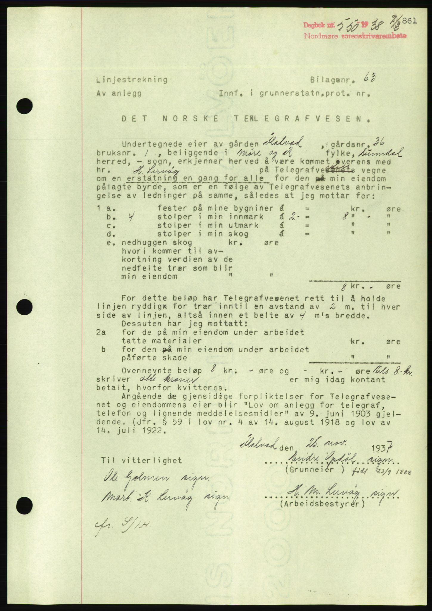 Nordmøre sorenskriveri, AV/SAT-A-4132/1/2/2Ca/L0092: Mortgage book no. B82, 1937-1938, Diary no: : 550/1938