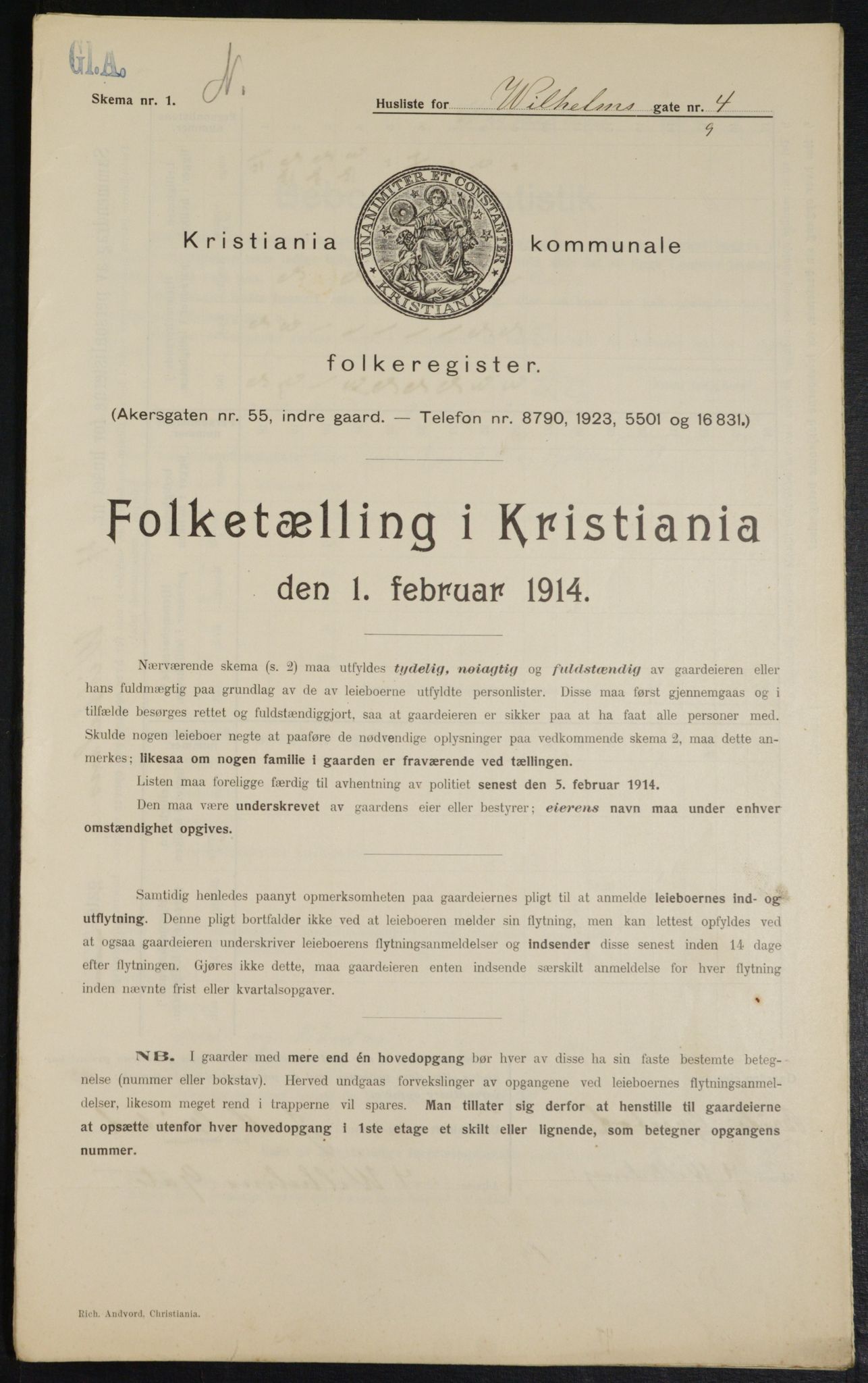 OBA, Municipal Census 1914 for Kristiania, 1914, p. 129189