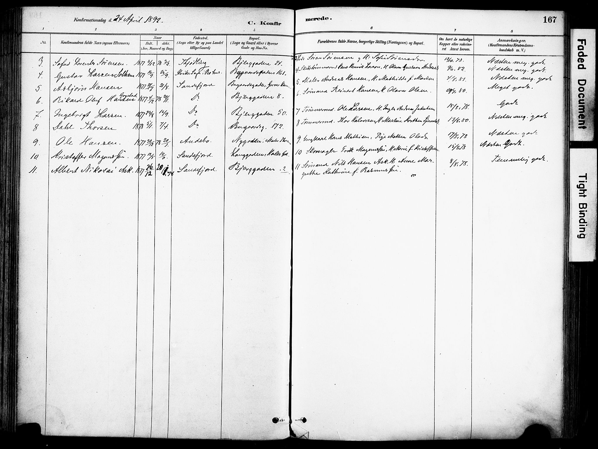 Sandefjord kirkebøker, AV/SAKO-A-315/F/Fa/L0002: Parish register (official) no. 2, 1880-1894, p. 167