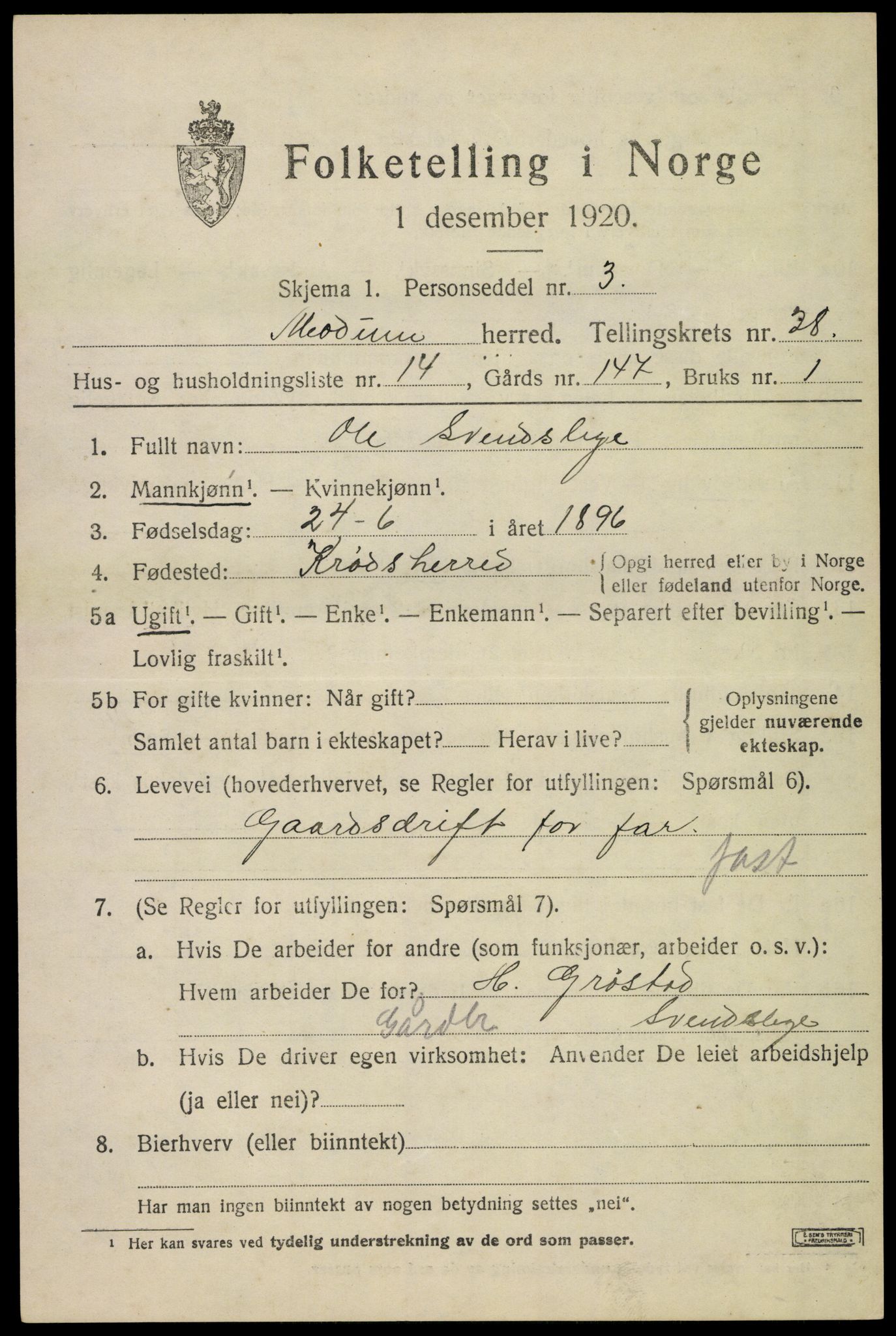 SAKO, 1920 census for Modum, 1920, p. 26335