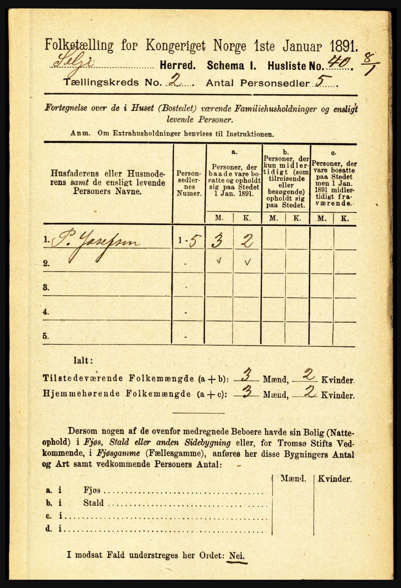 RA, 1891 census for 1441 Selje, 1891, p. 388