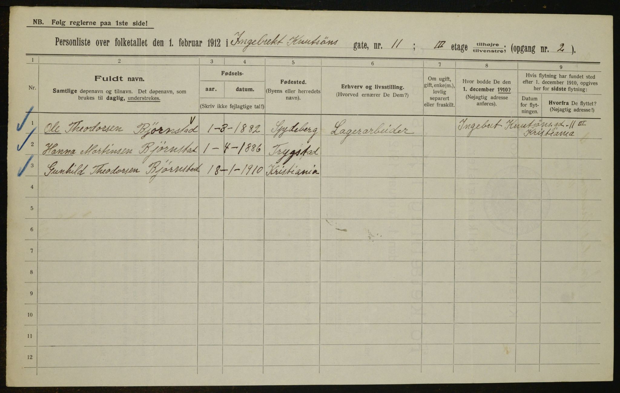 OBA, Municipal Census 1912 for Kristiania, 1912, p. 44279