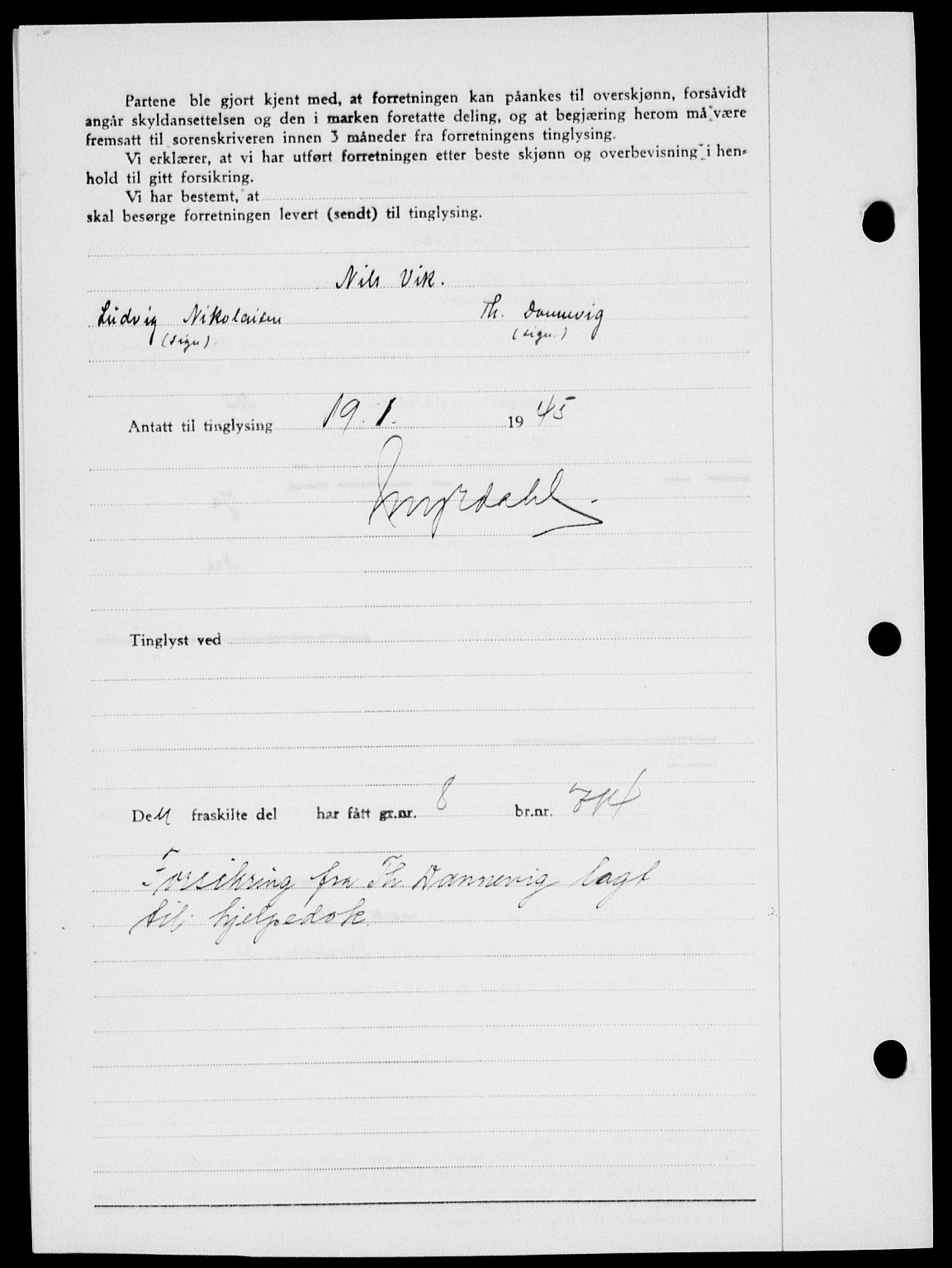 Onsøy sorenskriveri, AV/SAO-A-10474/G/Ga/Gab/L0014: Mortgage book no. II A-14, 1944-1945, Diary no: : 94/1945