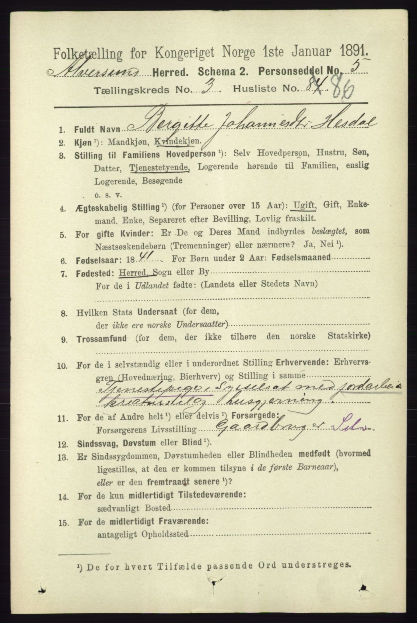 RA, 1891 census for 1257 Alversund, 1891, p. 1608