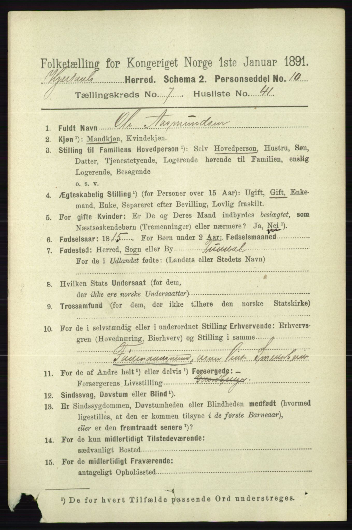 RA, 1891 census for 0827 Hjartdal, 1891, p. 2767