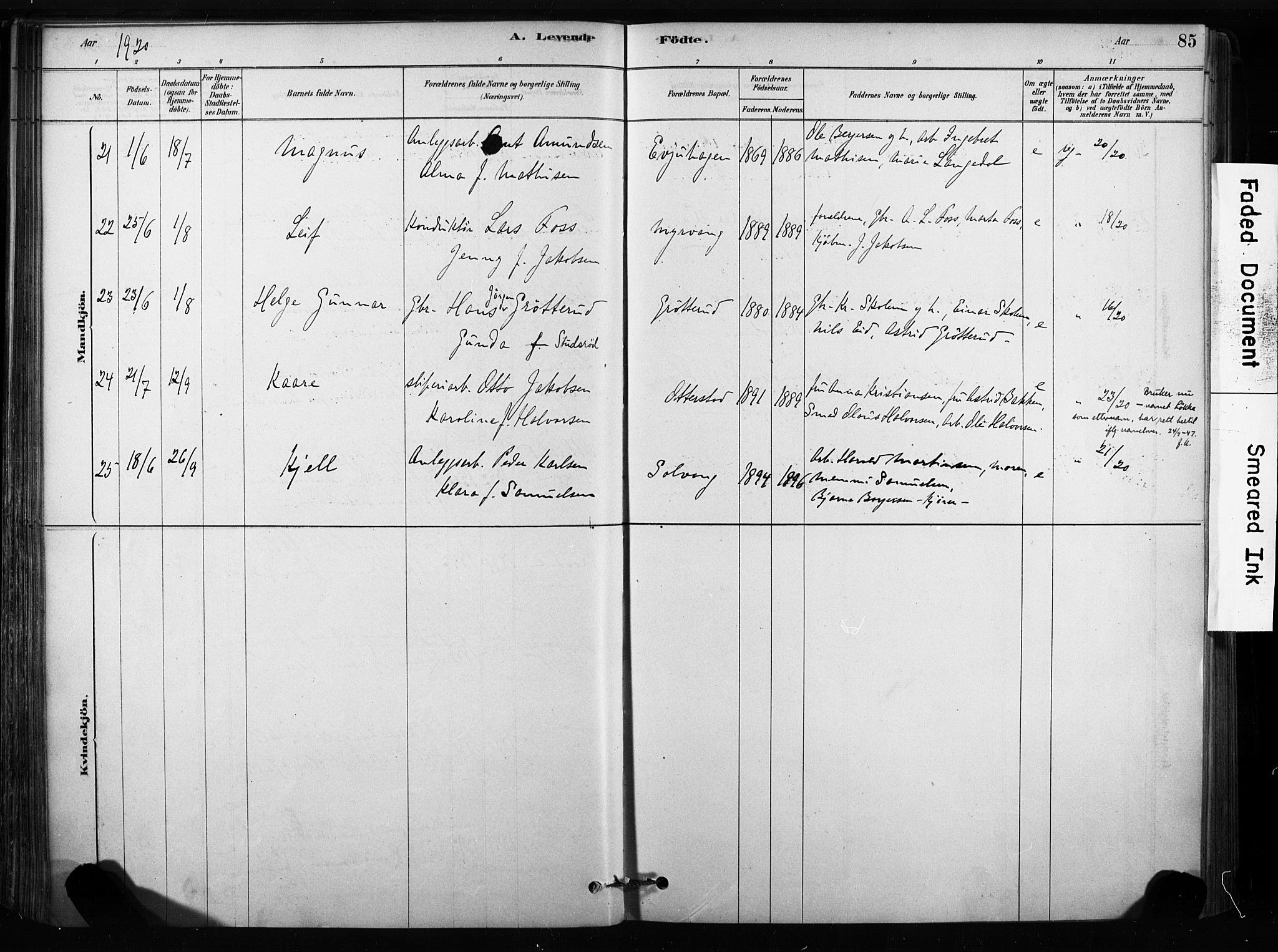 Sandsvær kirkebøker, AV/SAKO-A-244/F/Fc/L0001: Parish register (official) no. III 1, 1878-1923, p. 85