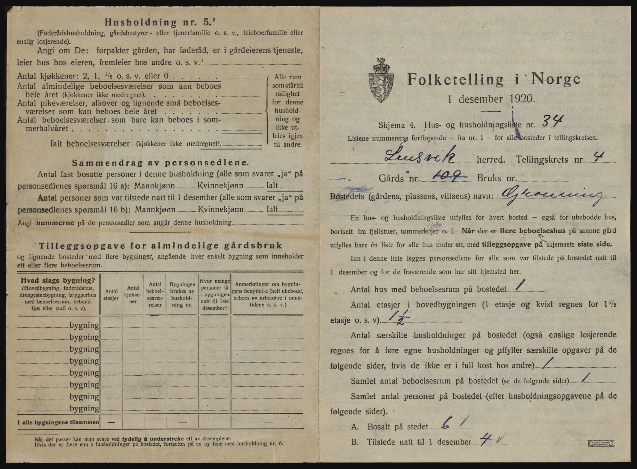 SAT, 1920 census for Lensvik, 1920, p. 368