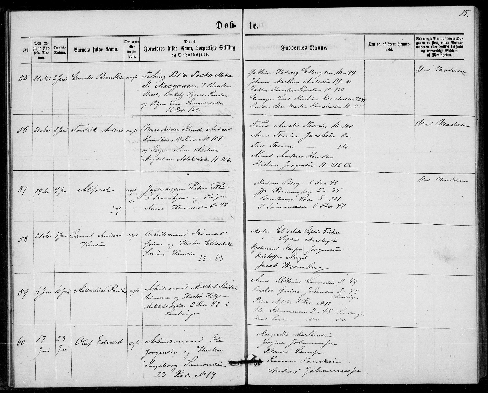 Fødselsstiftelsens sokneprestembete, ført av overlegen*, SAB/-: Parish register (official) no. A 1, 1863-1883, p. 15