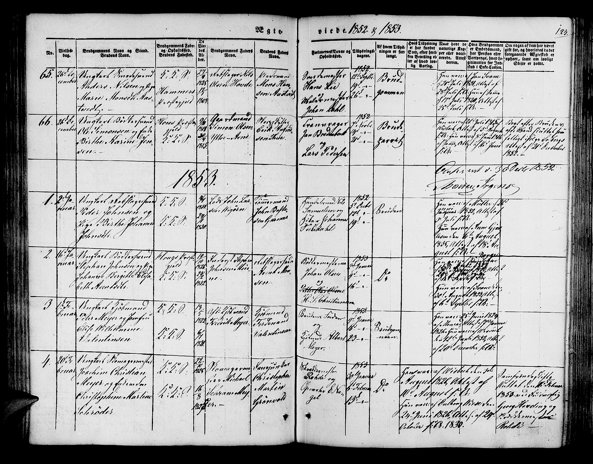 Korskirken sokneprestembete, SAB/A-76101/H/Hab: Parish register (copy) no. D 1, 1840-1867, p. 123