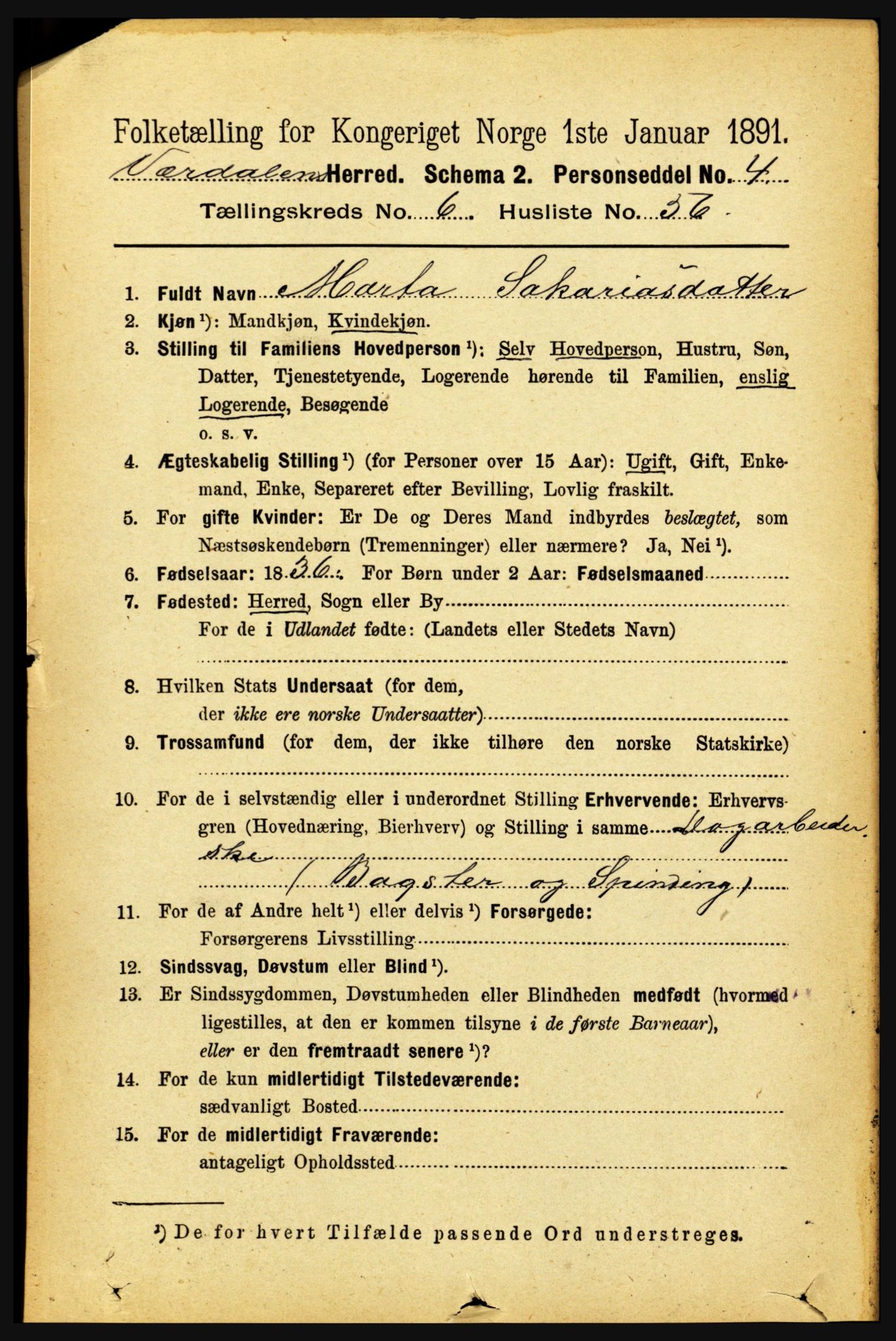 RA, 1891 census for 1721 Verdal, 1891, p. 3908