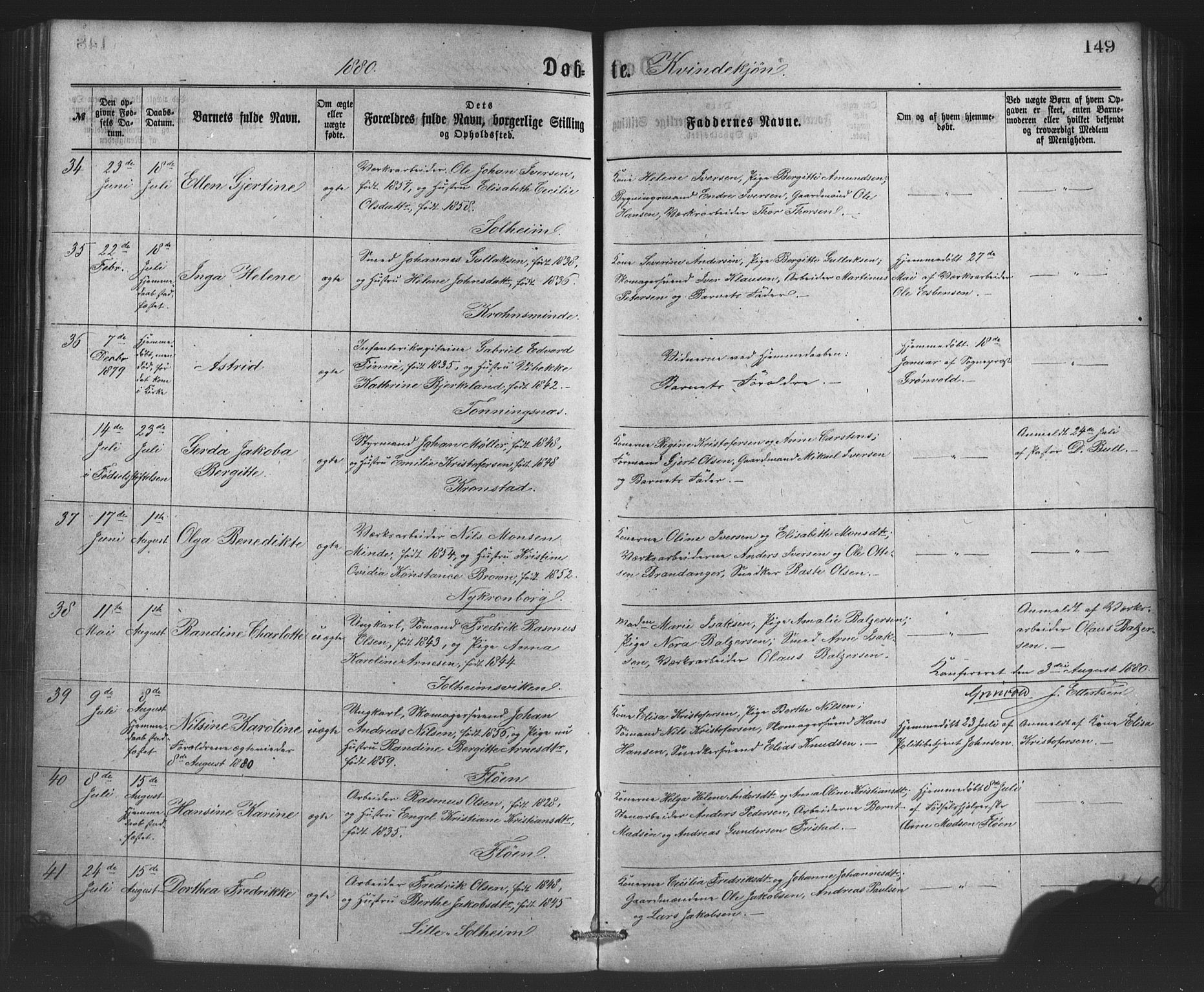 St. Jørgens hospital og Årstad sokneprestembete, AV/SAB-A-99934: Parish register (copy) no. A 4, 1873-1885, p. 149