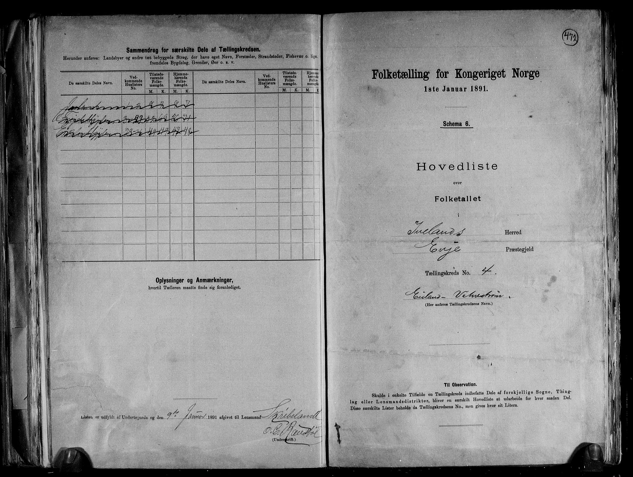 RA, 1891 census for 0935 Iveland, 1891, p. 10