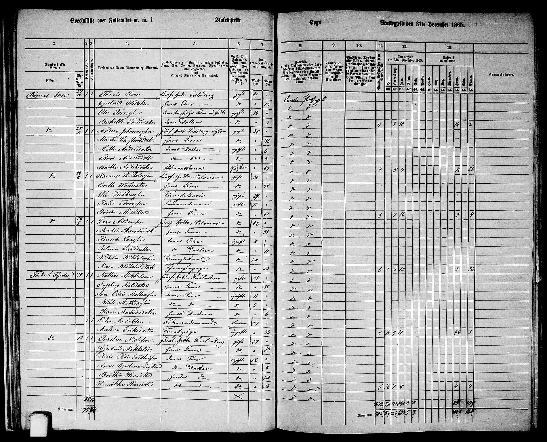 RA, 1865 census for Sund, 1865, p. 29