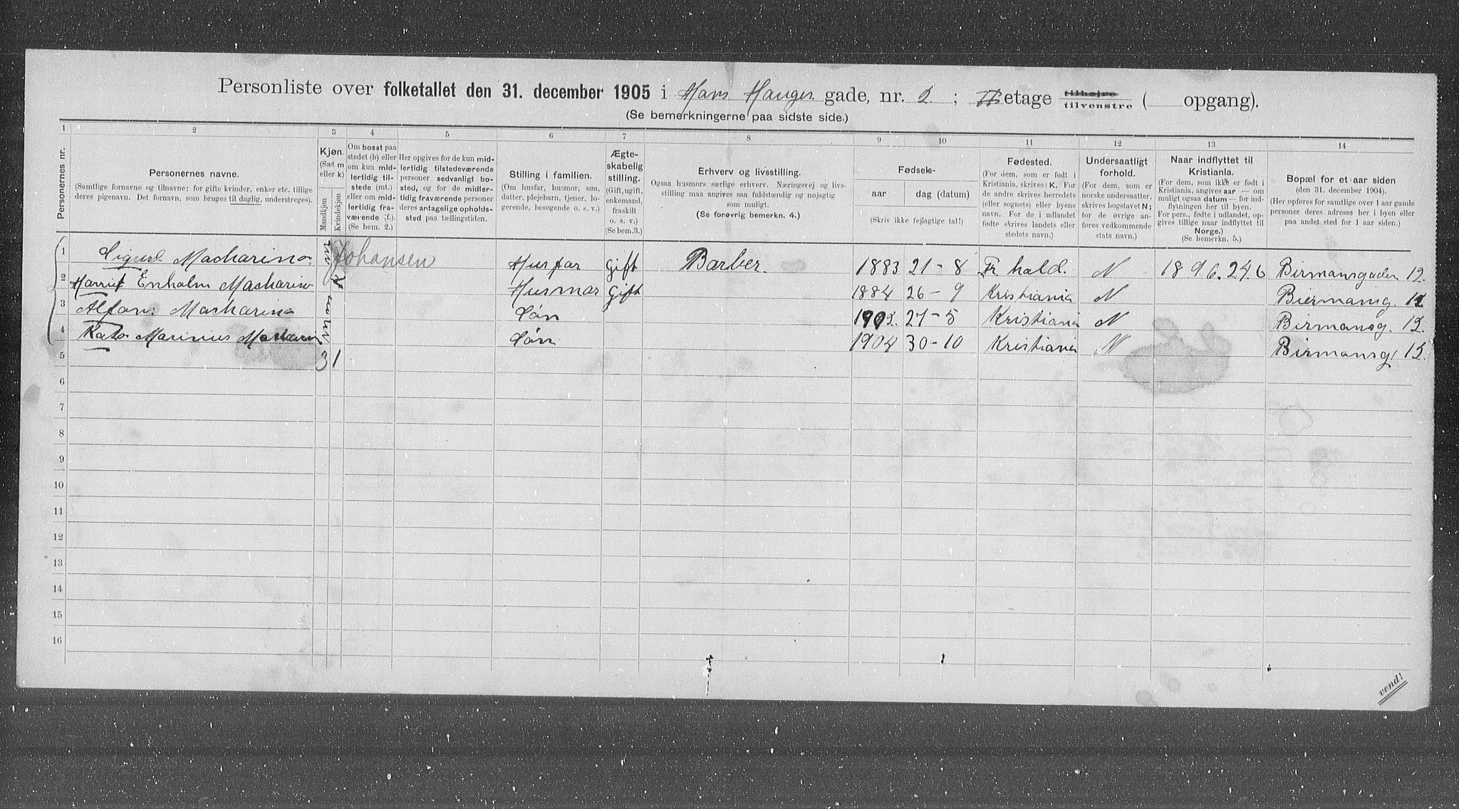 OBA, Municipal Census 1905 for Kristiania, 1905, p. 17863