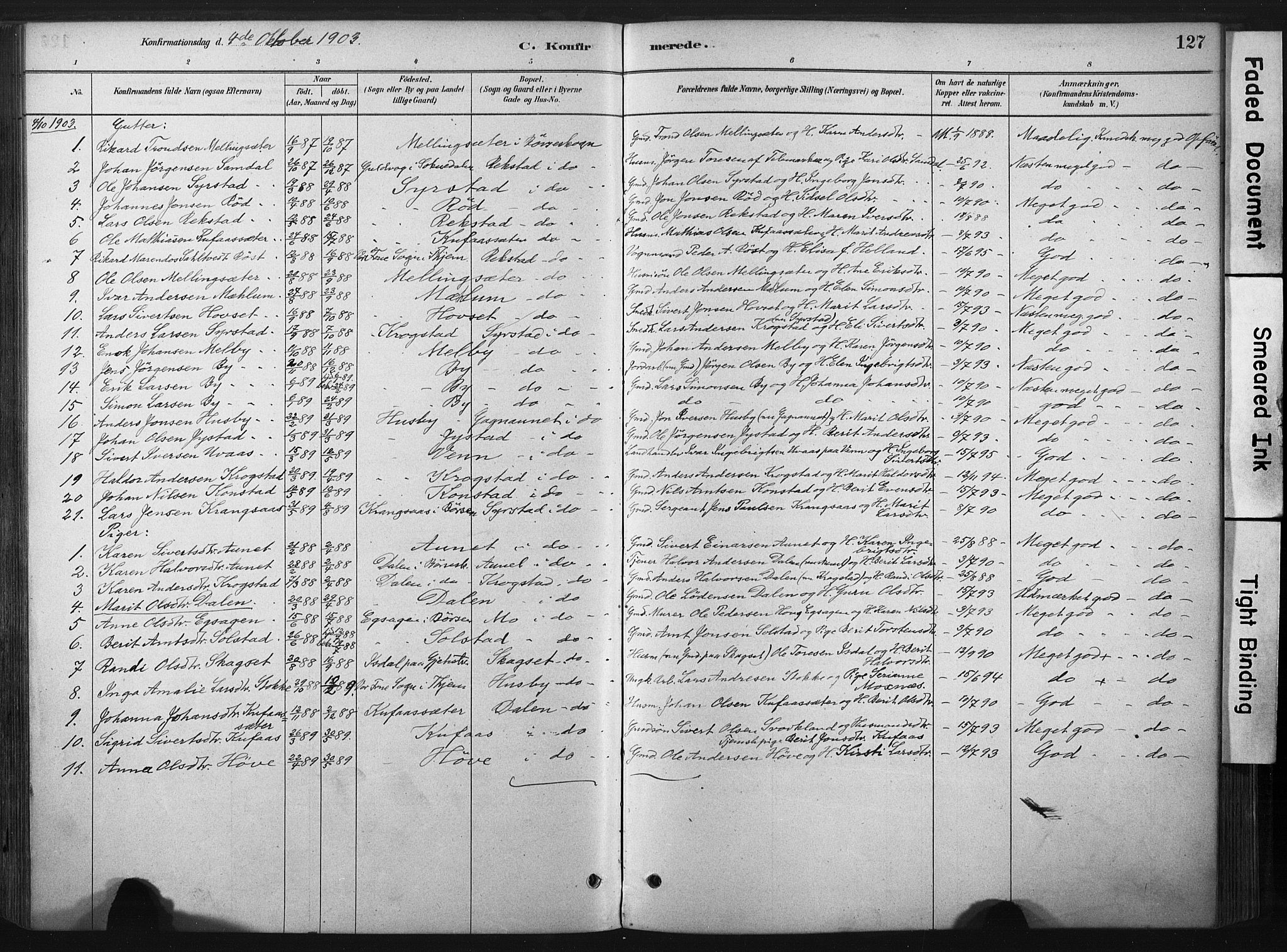 Ministerialprotokoller, klokkerbøker og fødselsregistre - Sør-Trøndelag, SAT/A-1456/667/L0795: Parish register (official) no. 667A03, 1879-1907, p. 127